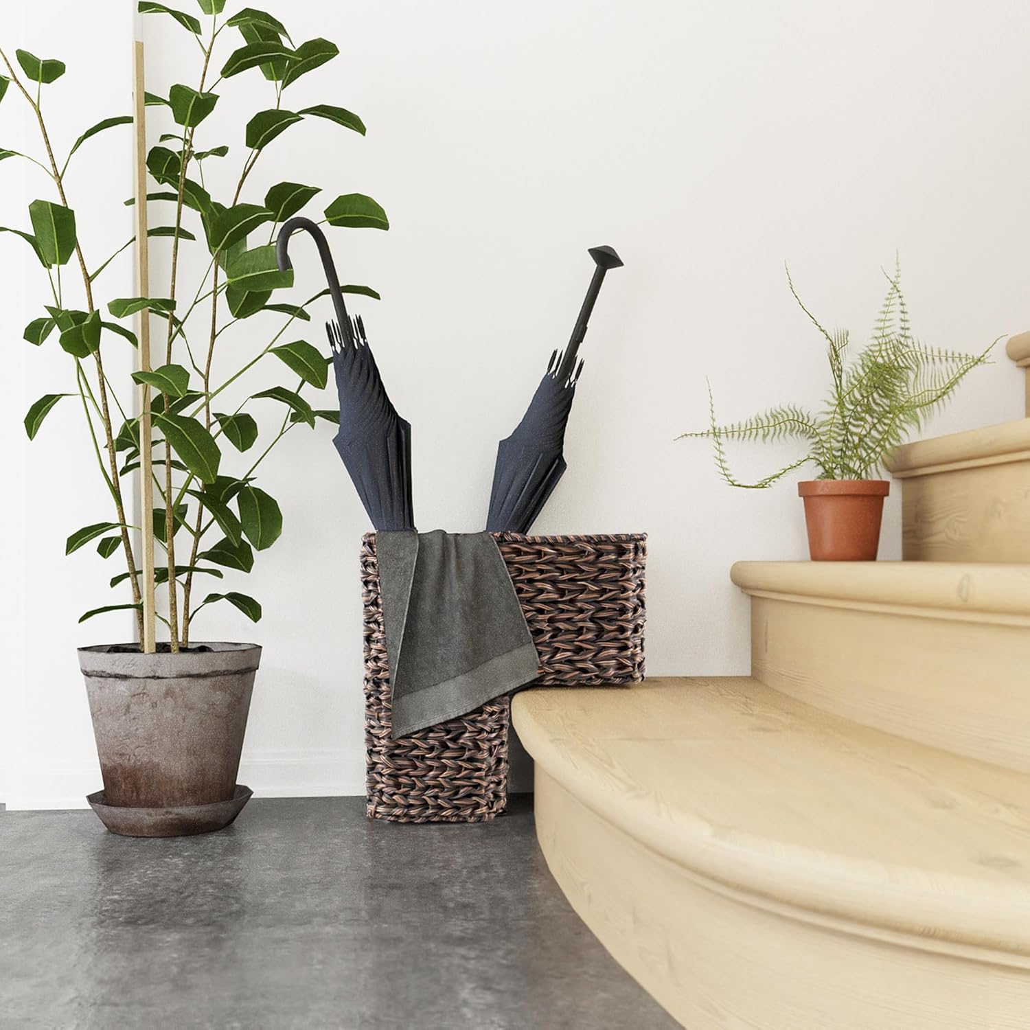 Cesta de mimbre para escaleras, tejida a mano, de varios pisos, cesta de almacenamiento de fieltro para escaleras, organización de zapatos, reunión