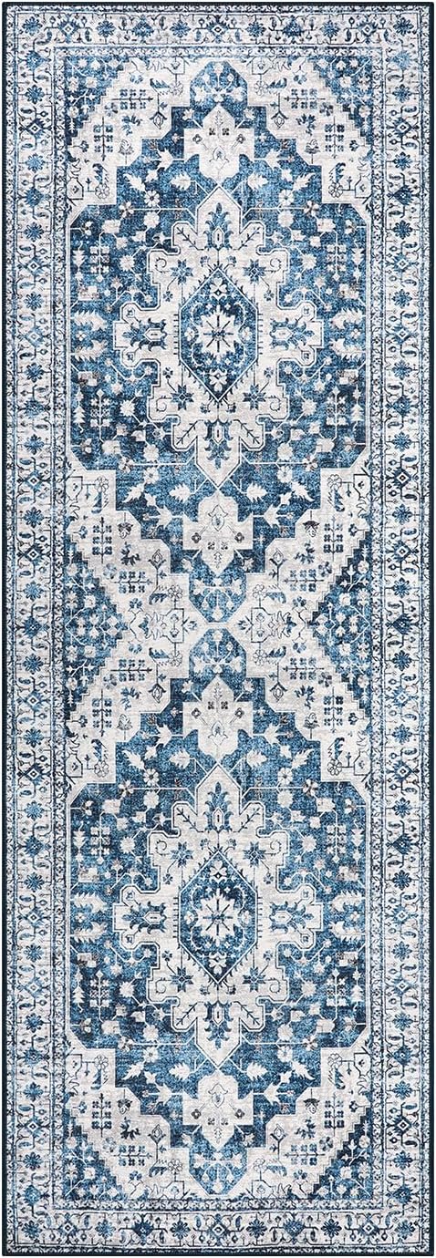 Moynesa Alfombra de pasillo lavable ultrafina  2 x 6 pulgadas, color azul, alfombra lavable para cocina, baño, alfombra de pasillo con estampado