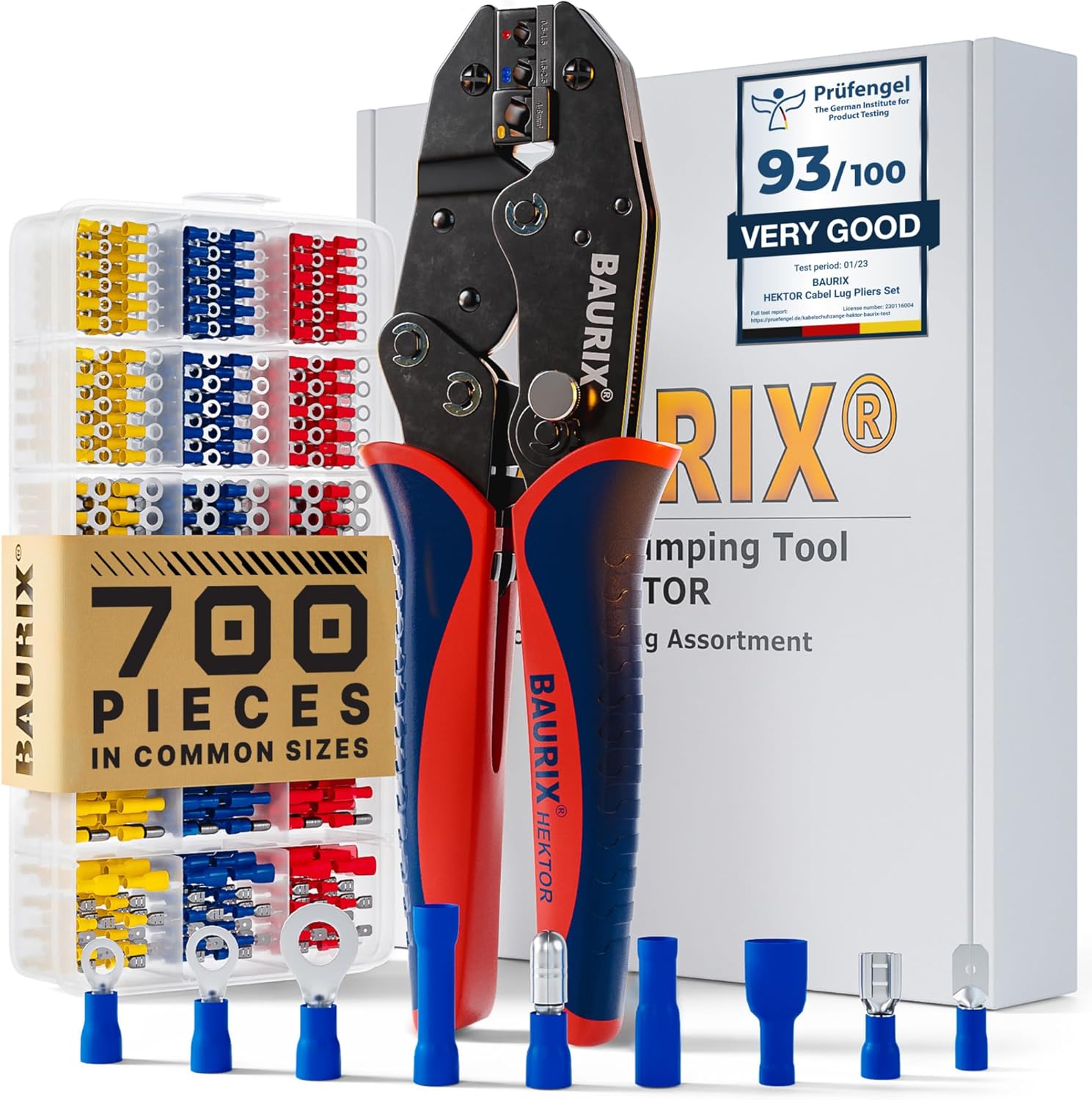 BAURIX Kit de herramientas de crimpado de cables AWG 22-10 – Kit de conectores de alambre de 700 piezas – Herramienta de crimpado de cables para