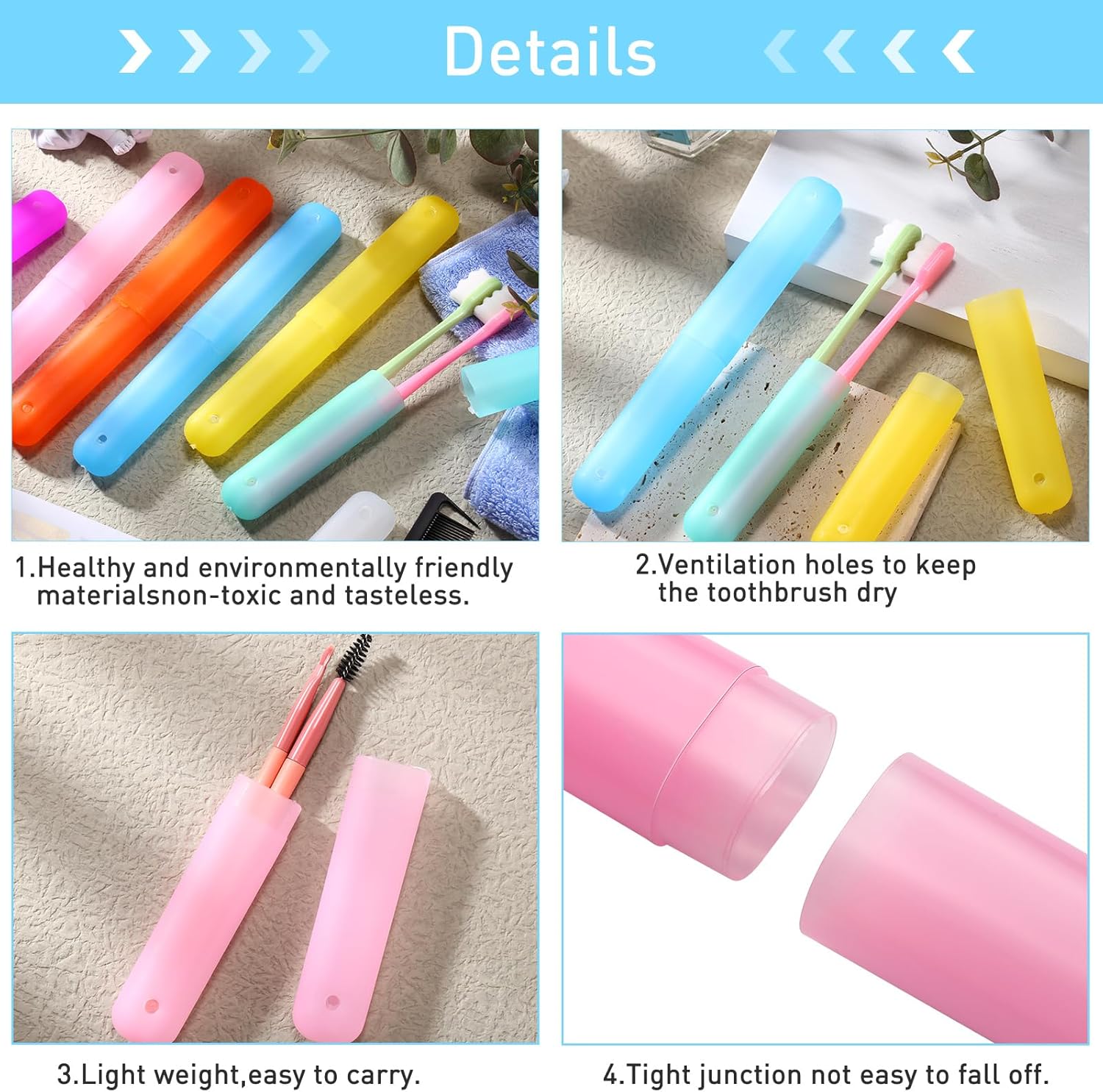 60 soportes de plástico para cepillos de dientes portátiles, funda protectora para cepillos de dientes, para interiores y exteriores, viajes, hogar,