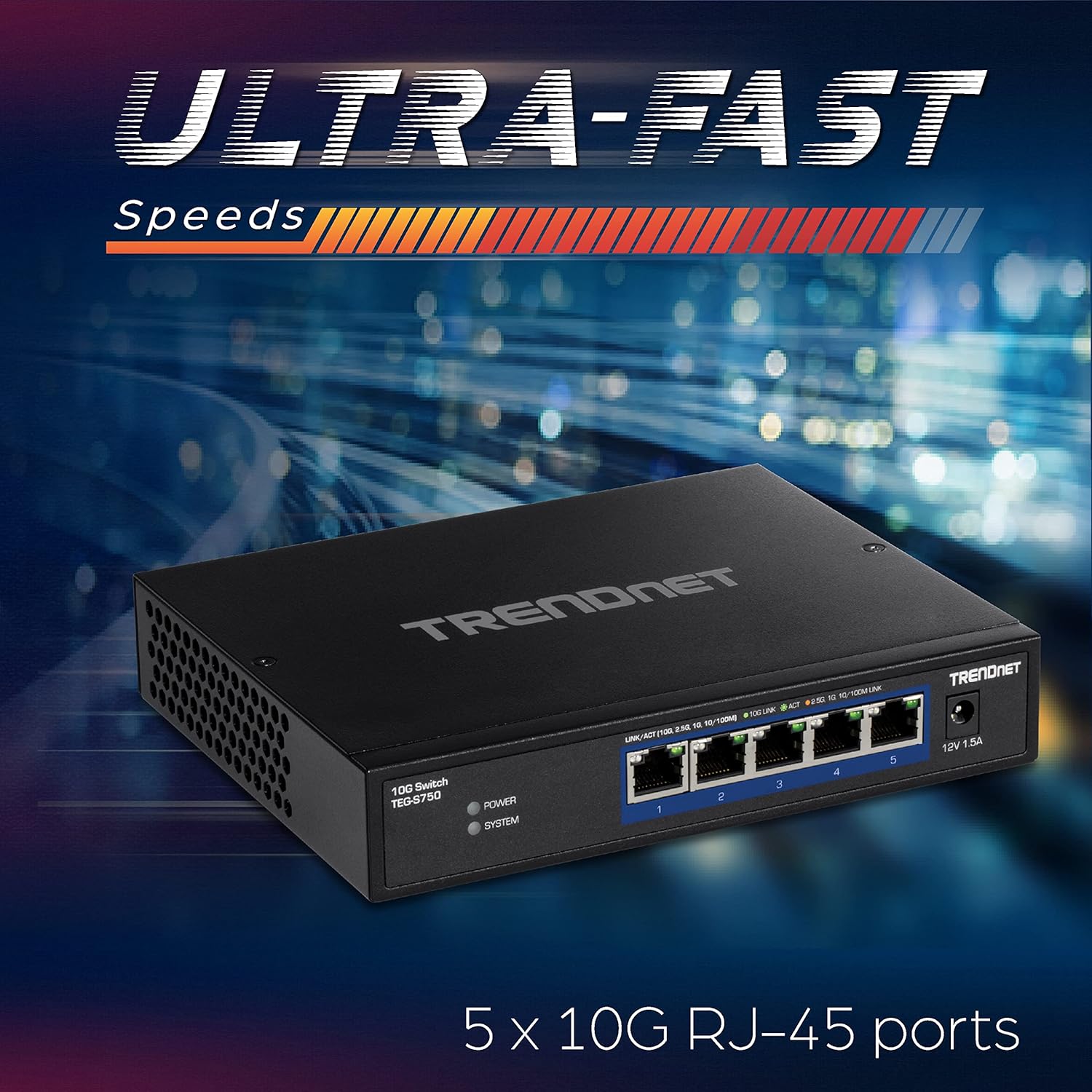 TRENDnet Interruptor 10G de 5 puertos, 5 puertos RJ-45 de 10 G, capacidad de conmutación de 100 Gbps, admite conexiones 2.5G y 5G-BASE-T, protección
