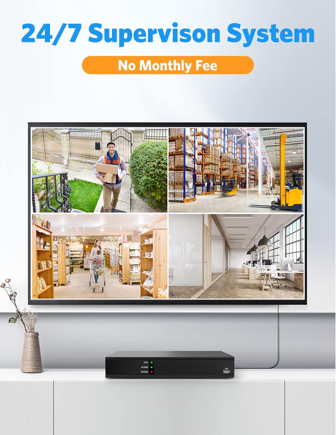 EZFIX H.265+Sistema de cámara de seguridad con cable, 8CH 5MP CCTV DVR y 4 cámaras tipo bala de 1080p para exteriores e interiores, cámaras de