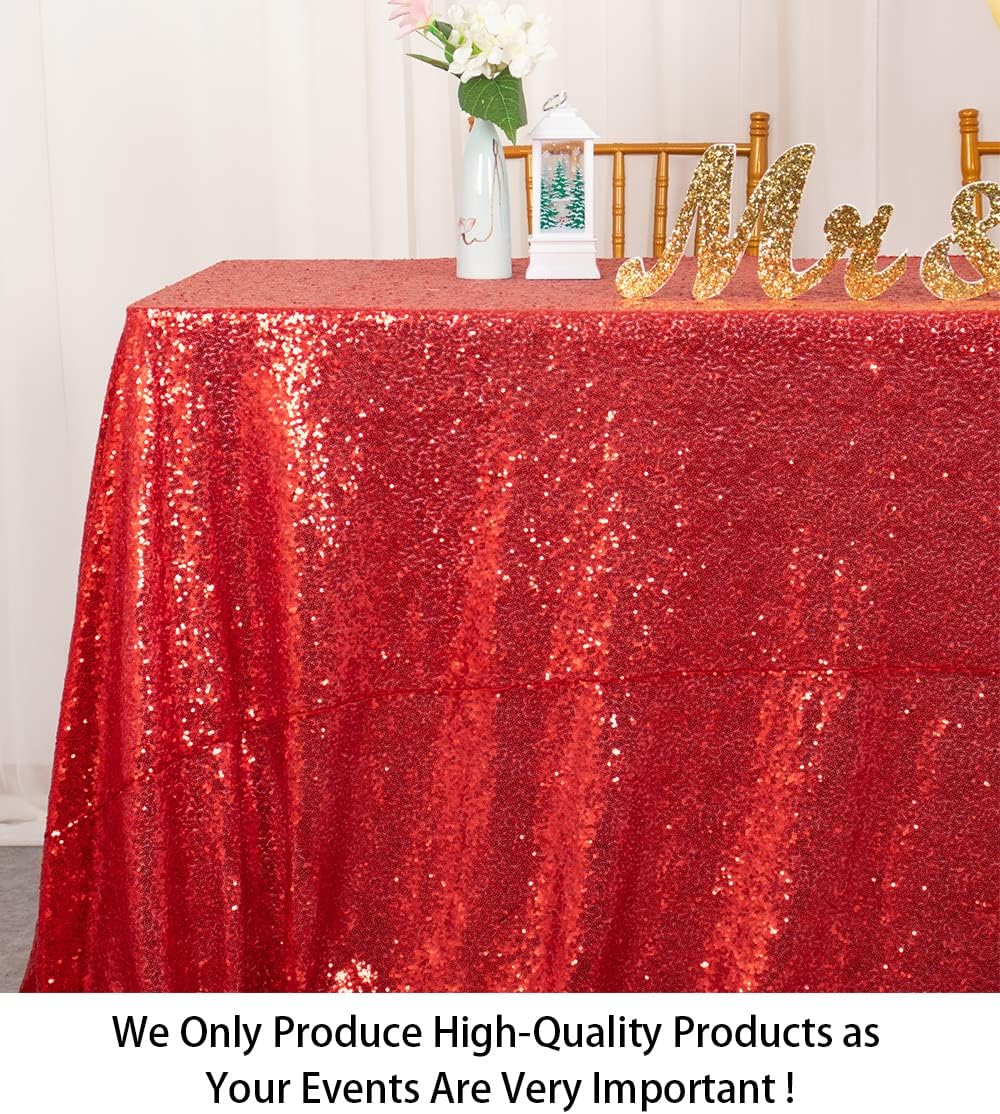 Mantel de lentejuelas cuadradas de 48 x 48 pulgadas, color rojo, mantel de lentejuelas  superposicióncubierta de lino brillante (rojo)