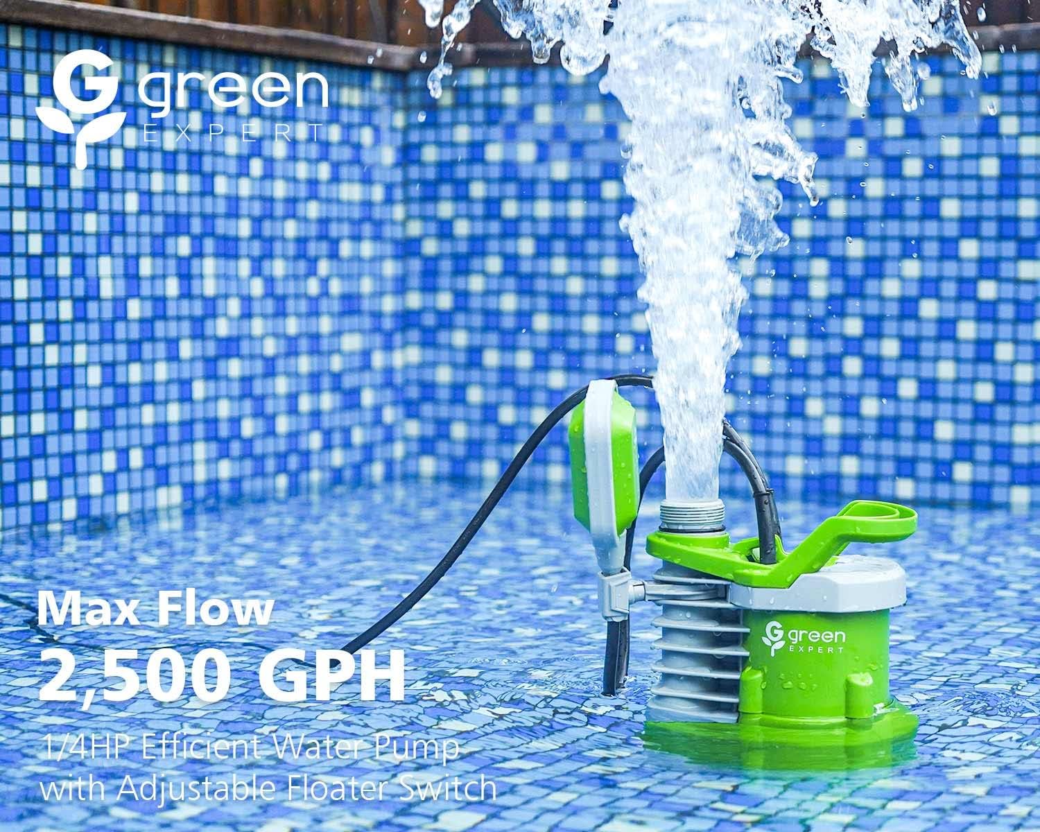 Green Expert – Bomba sumergible de sumidero de 14 HP, flujo máximo de 2500 GPH, interruptor de flotador ajustable de encendido y apagado automático,