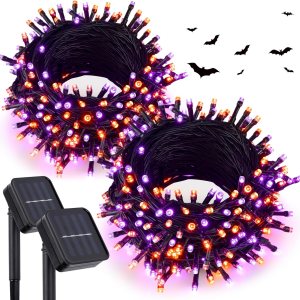 kemooie Paquete de 2 240 luces LED solares de Halloween de 78 pies para exteriores, decoraciones de Halloween impermeables al aire libre con 8 modos kemooie Paquete de 2 240 luces LED solares de Halloween de 78 pies para exteriores, decoraciones de Halloween impermeables al aire libre con 8 modos