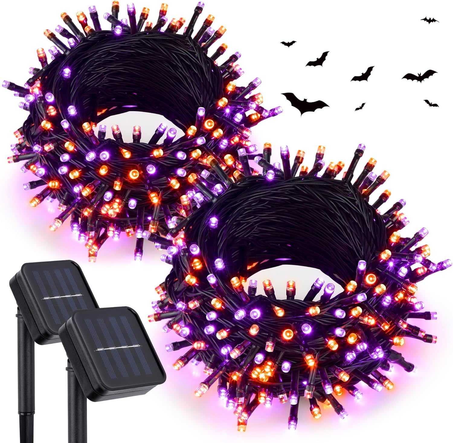 kemooie Paquete de 2 240 luces LED solares de Halloween de 78 pies para exteriores, decoraciones de Halloween impermeables al aire libre con 8 modos
