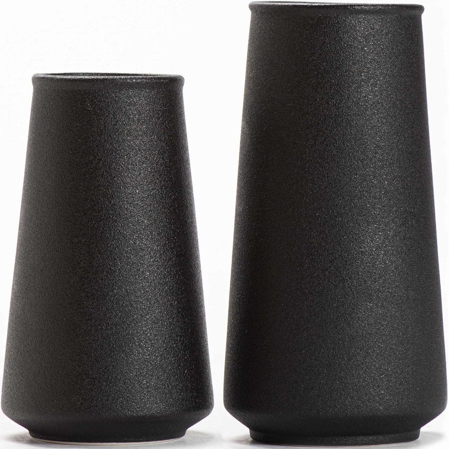 Juego de 2 jarrones negros de cerámica mate para centros de mesa, estilo bohemio pequeño y grande para decoración del hogar, apto para
