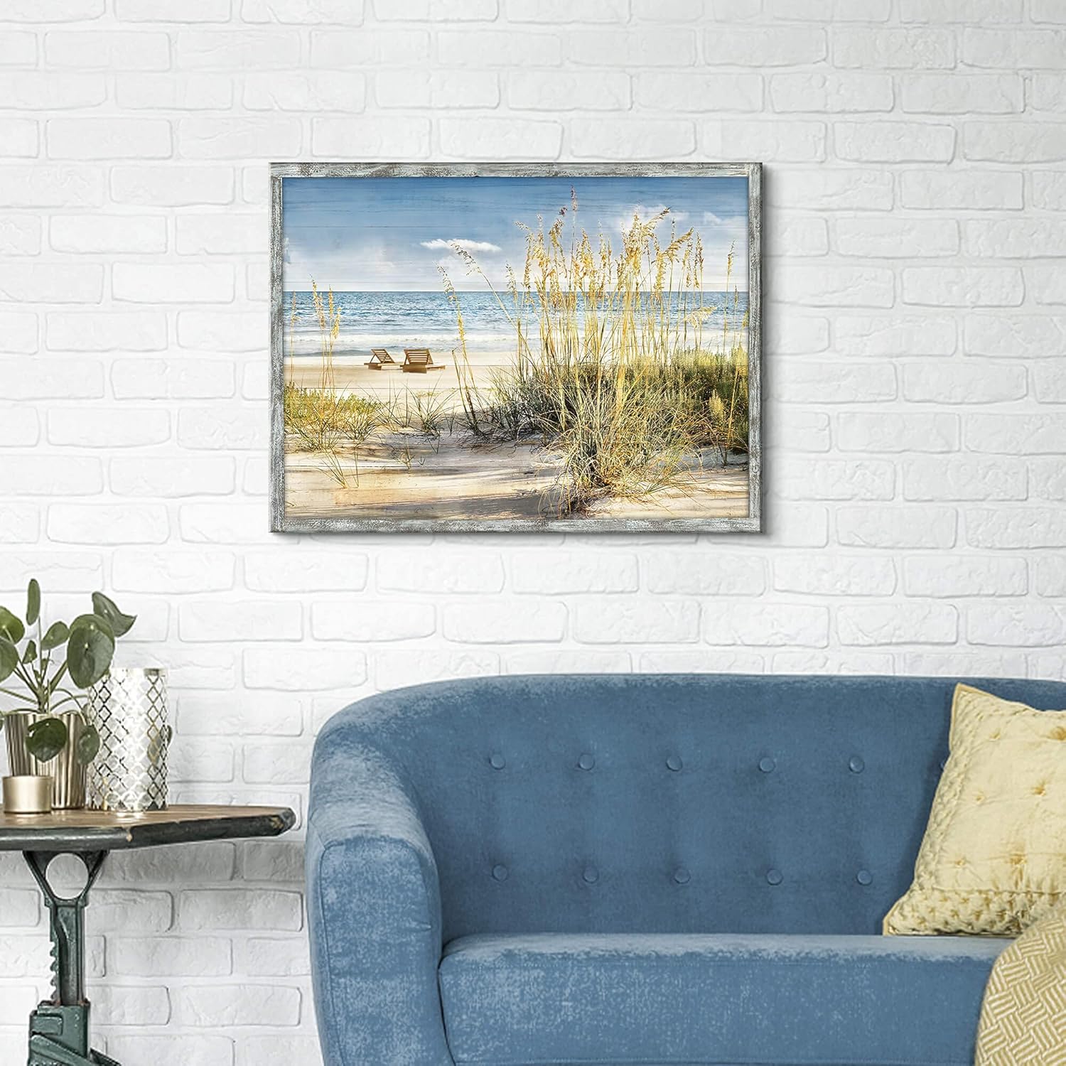 Cuadro de playa de madera enmarcado arte de pared costero, paisaje marino, decoración de pared de escena oceánica, impresiones artísticas para