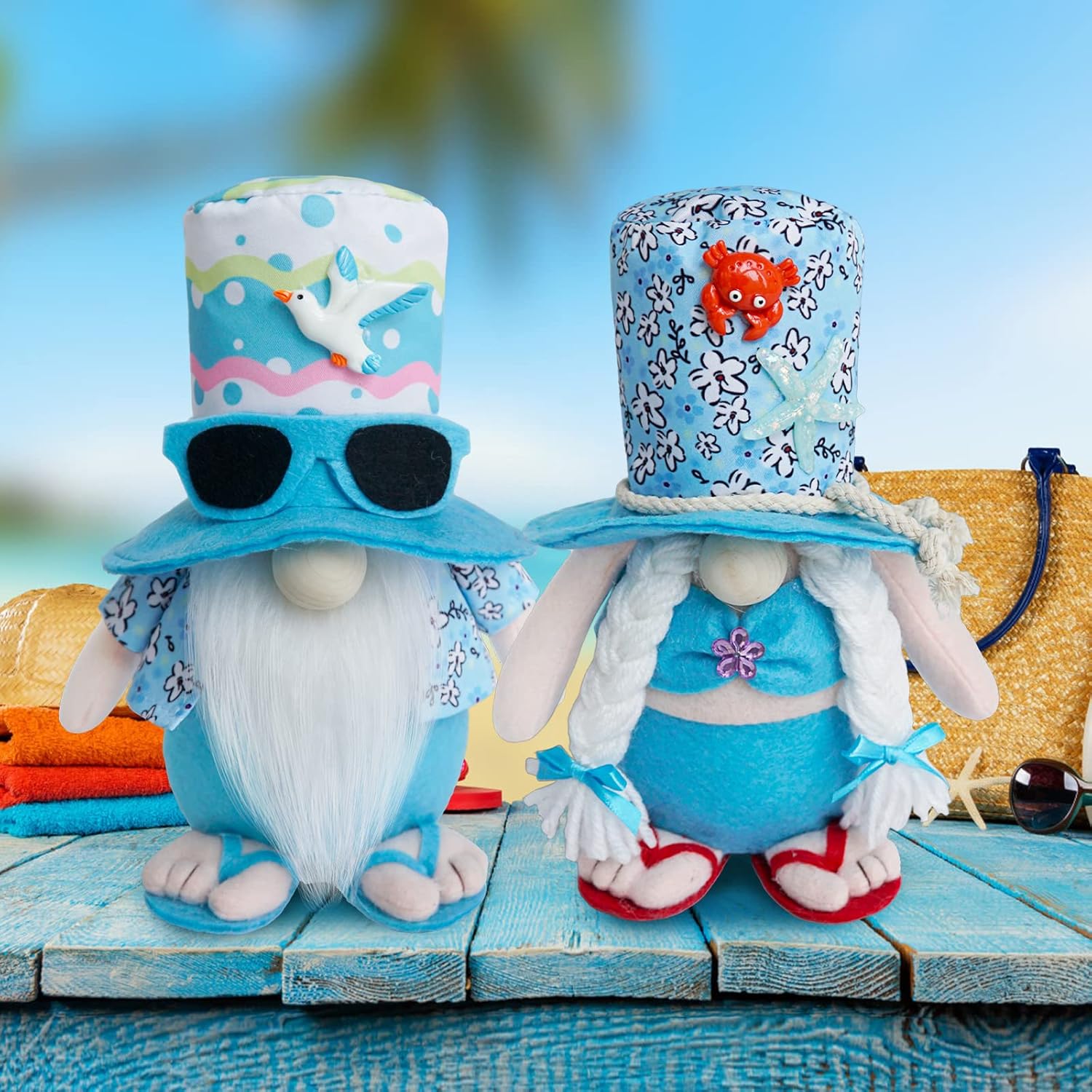 Decoraciones de gnomos de verano para el hogar, gnomos de playa, decoración de bandeja escalonada de gnomos de verano de granja, mantel de verano,