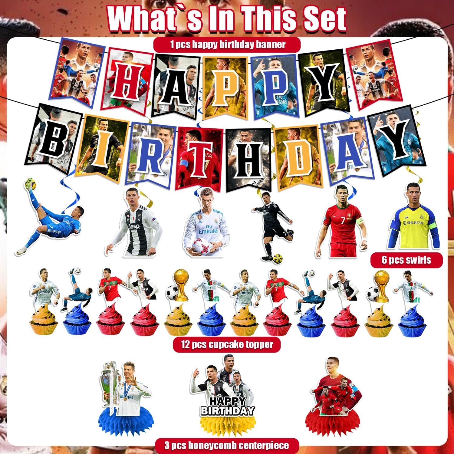 28 decoraciones de fiesta de estrella de fútbol, juego de decoraciones de fiesta de cumpleaños de estrella de fútbol 3D, incluye decoración de
