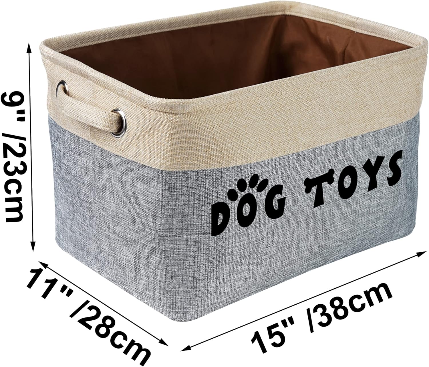 PET ARTIST Cesta de almacenamiento de juguetes para perros no personalizada, gris, 15 pulgadas de largo x 11 pulgadas de ancho x 9 pulgadas de alto