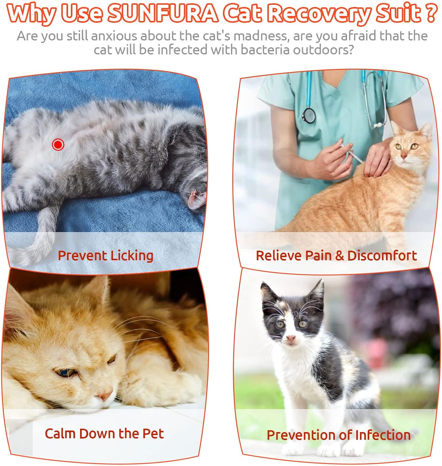 SUNFURA Traje de recuperación para gatos, body quirúrgico completo para protector de heridas abdominales, antilamidas después de la cirugía,