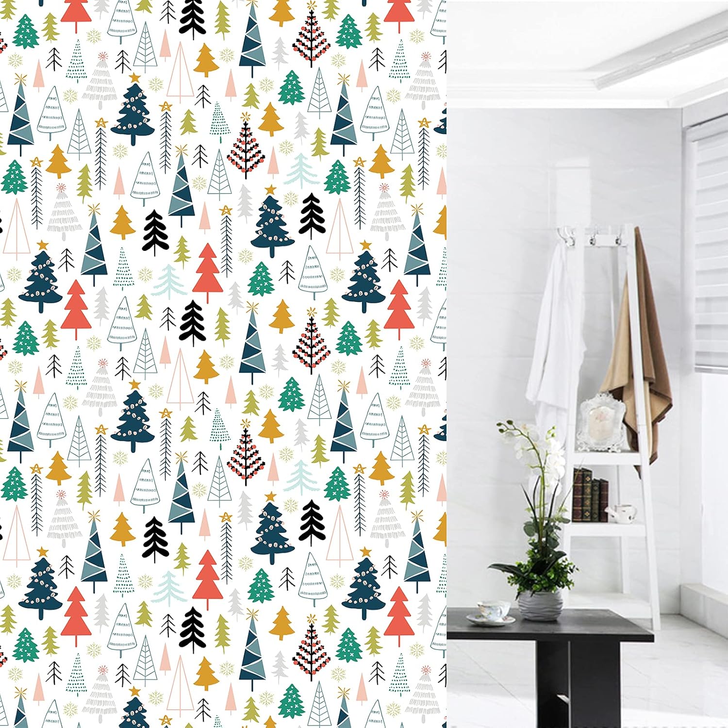 Get Orange Cortina de ducha con diseño de árbol de Navidad, diseño de acuarela, árbol de Navidad, tela de poliéster, cortina de ducha de baño, 72 x