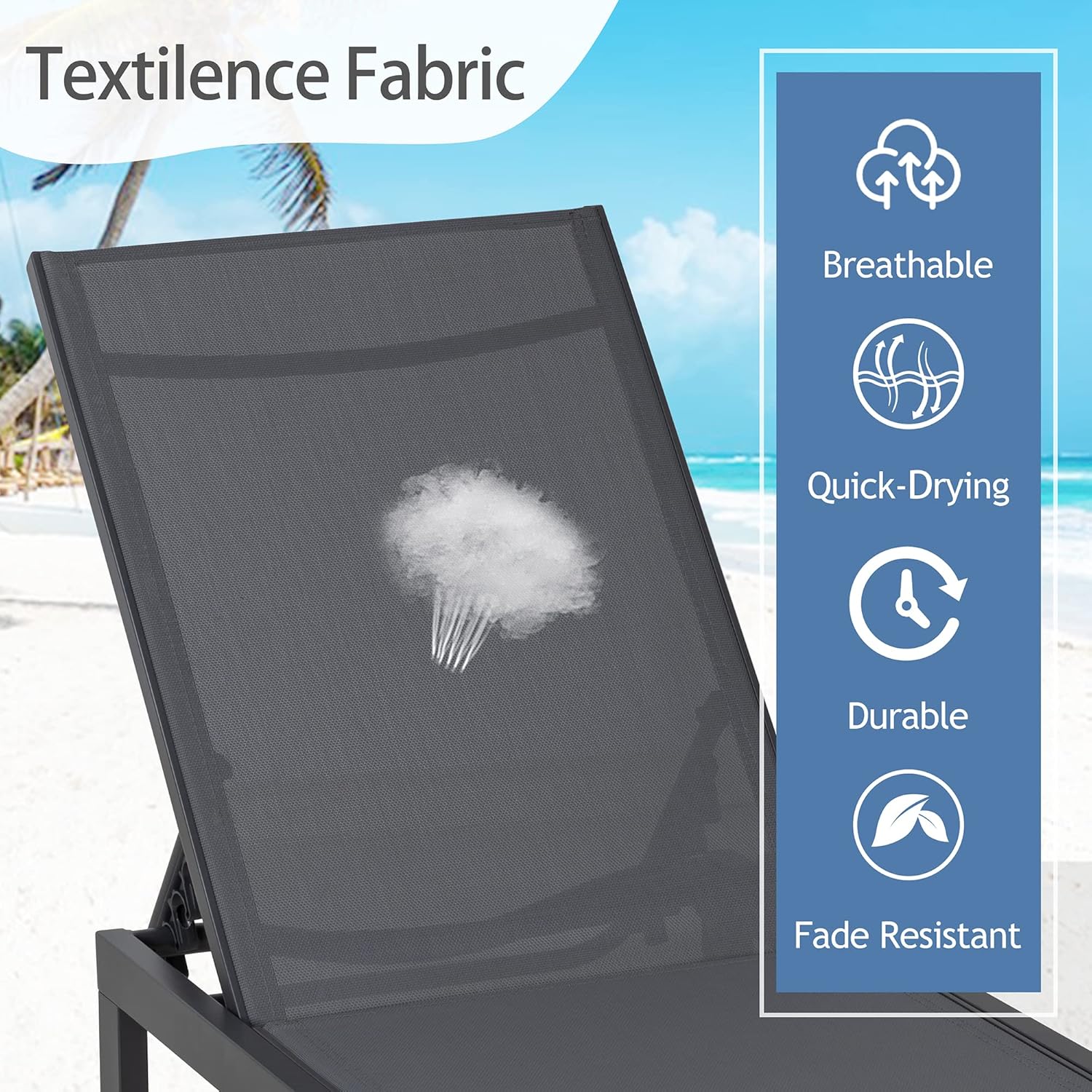 QAQA – 2 tumbonas para exteriores con ruedas, silla de aluminio para patio con 5 posiciones ajustables para piscina, playa, patio, gris oscuro