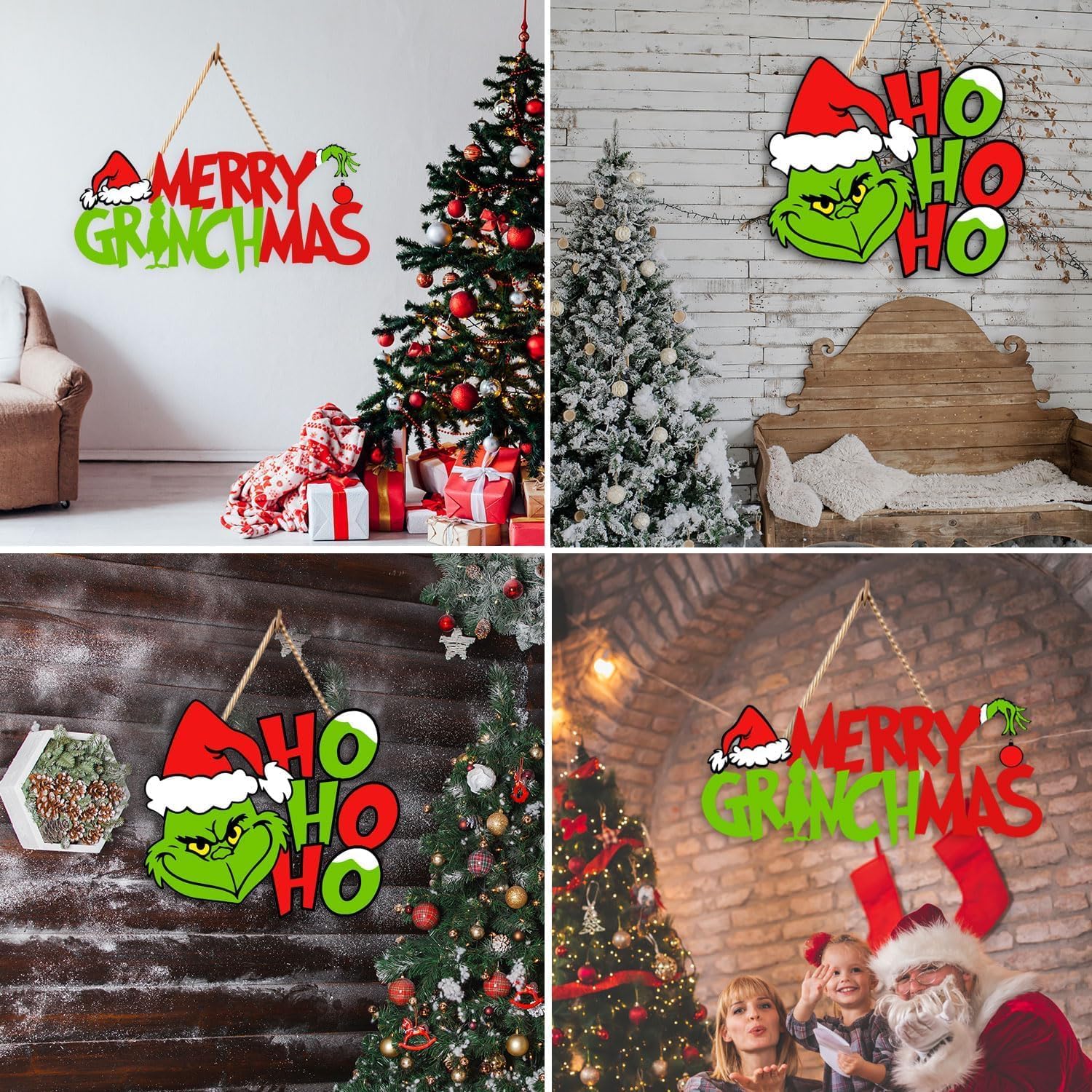 2 letreros de Navidad para puerta, letreros colgantes de madera de Navidad, placa de madera, decoración de puerta de madera, letreros colgantes para
