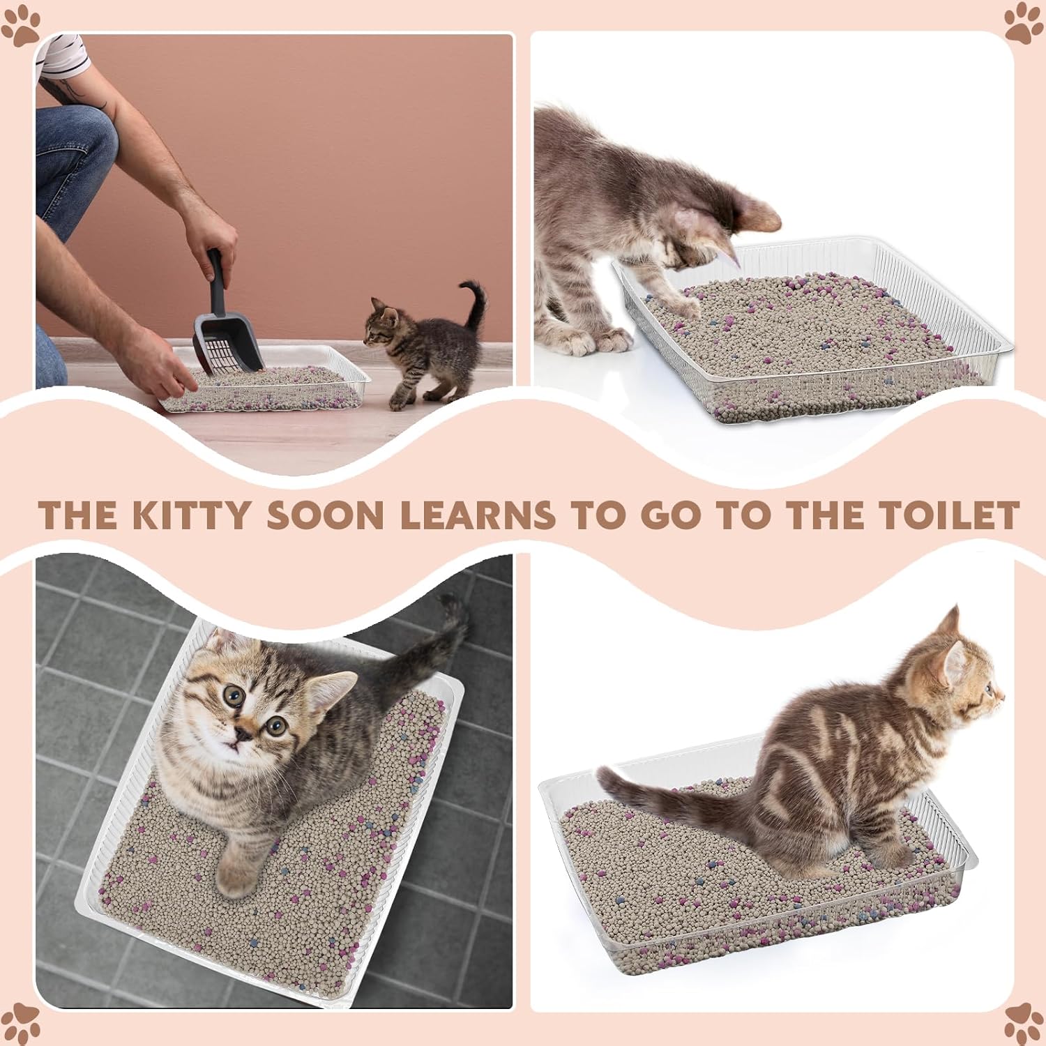 Tioncy 30 cajas de arena desechables para gatitos, bandejas de arena desechables poco profundas para gatos, entrada baja, inodoro, caja de arena