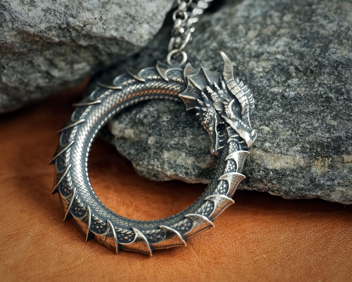 Viking Ouroboros Snake Necklace for Women Men – Dragon Snake Pendant Necklace Amulet – Sterling Silver Snake Chain Necklace – Snake Jewelry – Viking