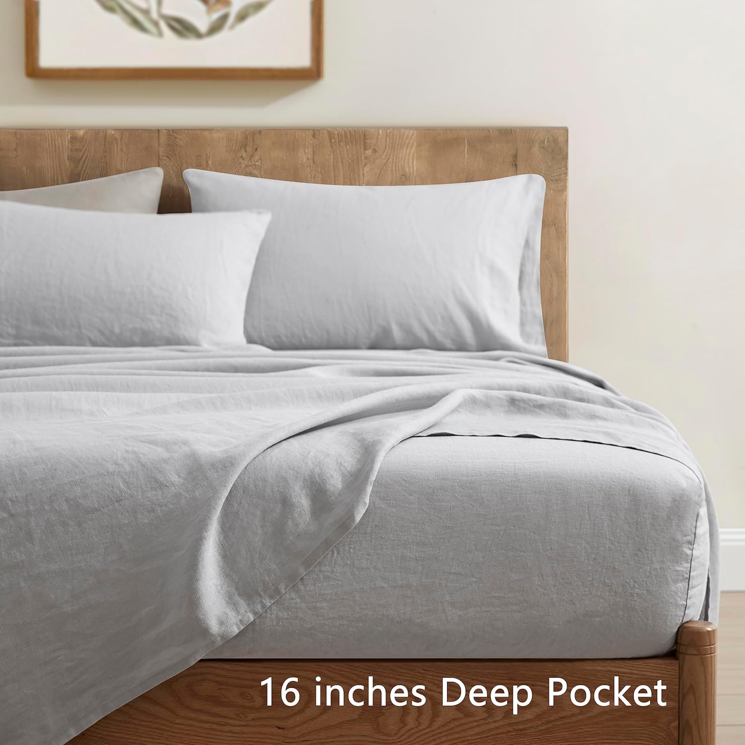 ATLINIA Juego de sábanas de lino para cama  Sábanas 100% de lino francés, tamaño California King, ropa de cama de lino orgánico Farmhouse Boho