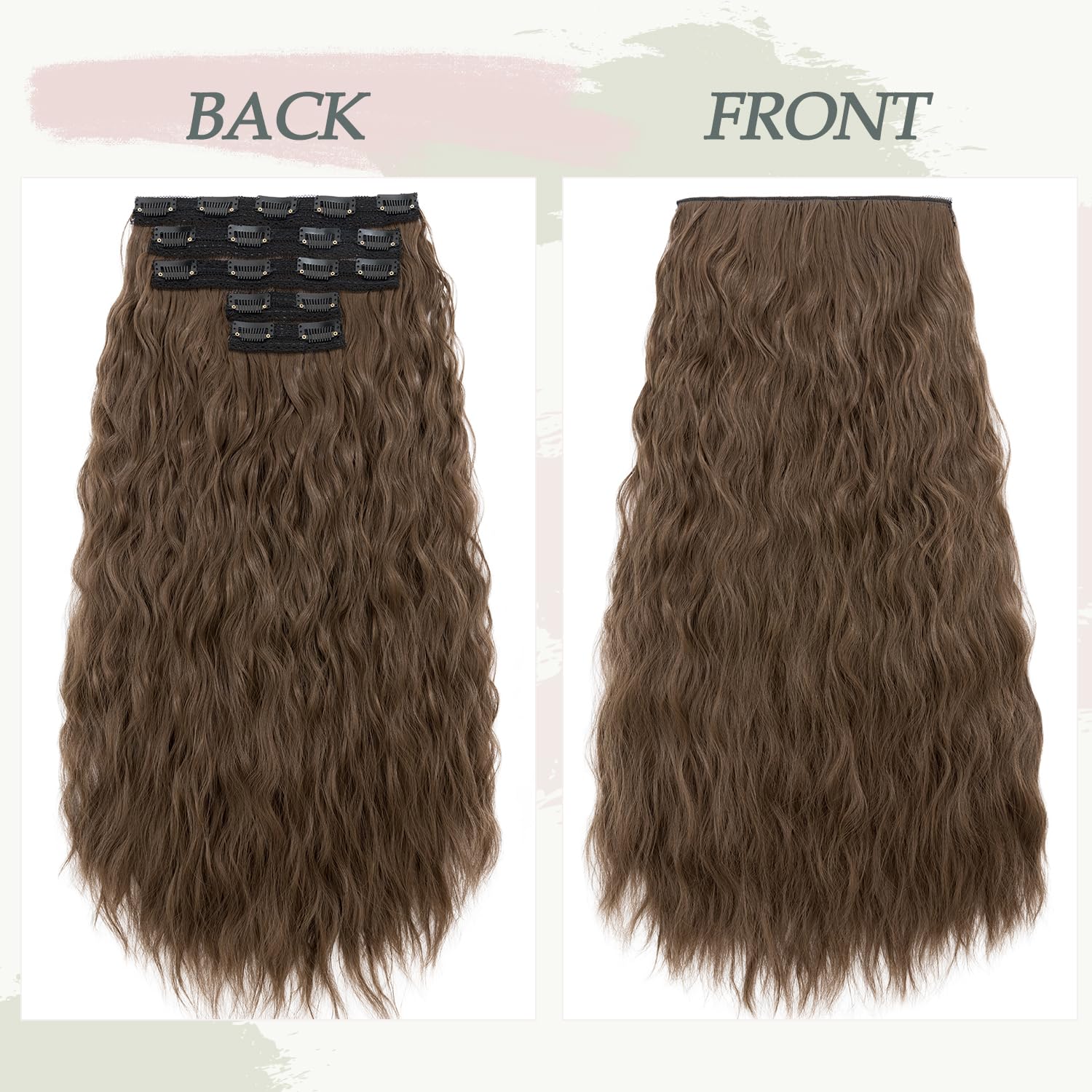S-noilite Extensiones de cabello con clip de 24 pulgadas, 5 unidades, extensiones de cabello ondulado sintético grueso y natural, extensiones de