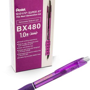 Pentel RSVP Super RT – Bolígrafo (0.039 pulgadas), línea media, tinta violeta, caja de 12 unidades (BX480-V) Pentel RSVP Super RT – Bolígrafo (0.039 pulgadas), línea media, tinta violeta, caja de 12 unidades (BX480-V)