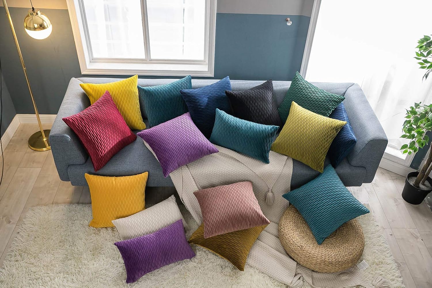 JUSPURBET – Fundas de almohada de terciopelo decorativas con rayas onduladas, paquete de 2 fundas de cojín suaves de lujo para sofá y sala