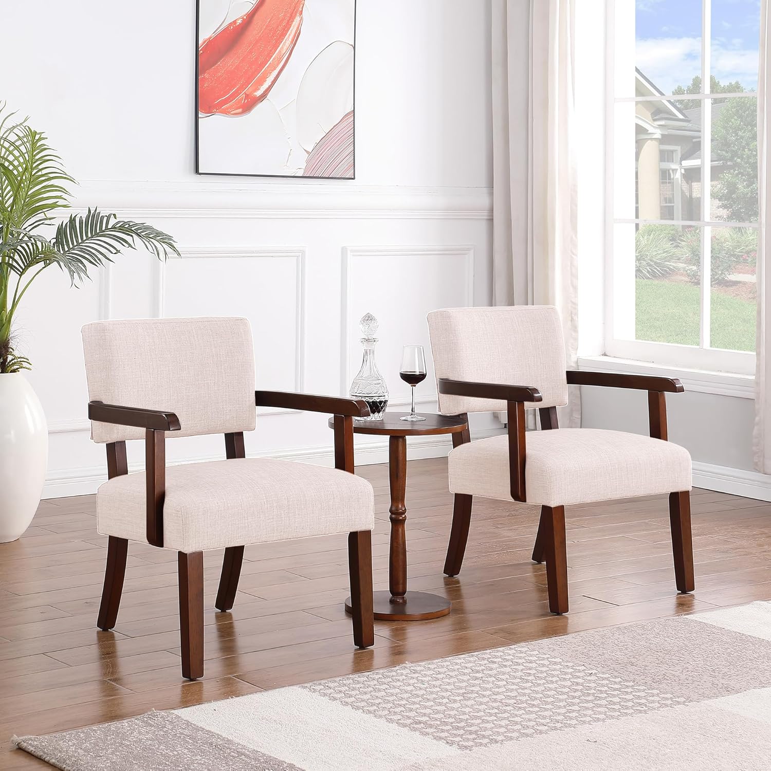 Ufurpie Juego de 2 sillas decorativas de tela con mesa redonda de madera, silla moderna de mediados de siglo para sala de estar, dormitorio,