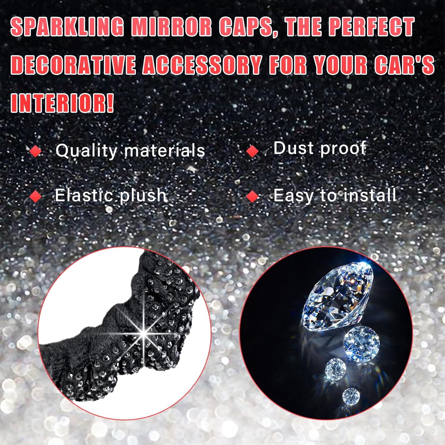 Bling – Funda para espejo retrovisor de automóvil, protectores de espejo retrovisor de cristal de felpa elástica, cubierta de espejo retrovisor con