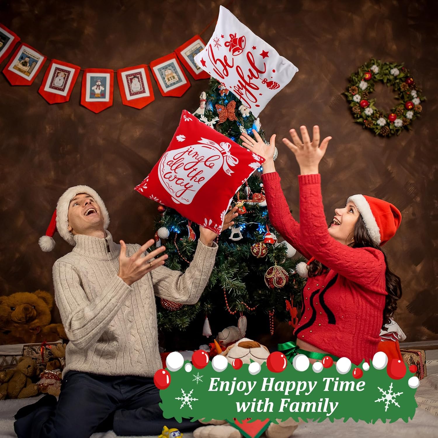 9 fundas de almohada de Navidad de 18 x 18 pulgadas, fundas de almohada navideñas para el hogar, árbol de Navidad, fundas de almohada para el hogar,