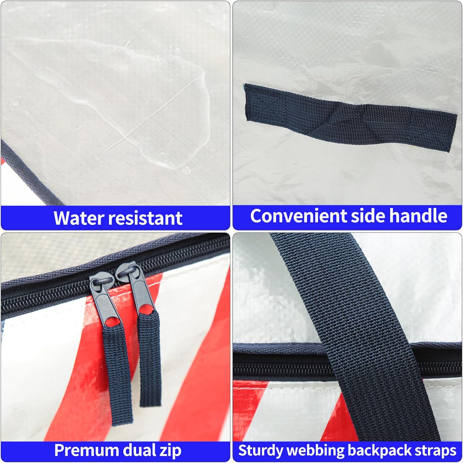 Paquete de 3 bolsas de mudanza extra grandes y resistentes, bolsas de almacenamiento impermeables con cremallera y asas, correas de mochila fuertes