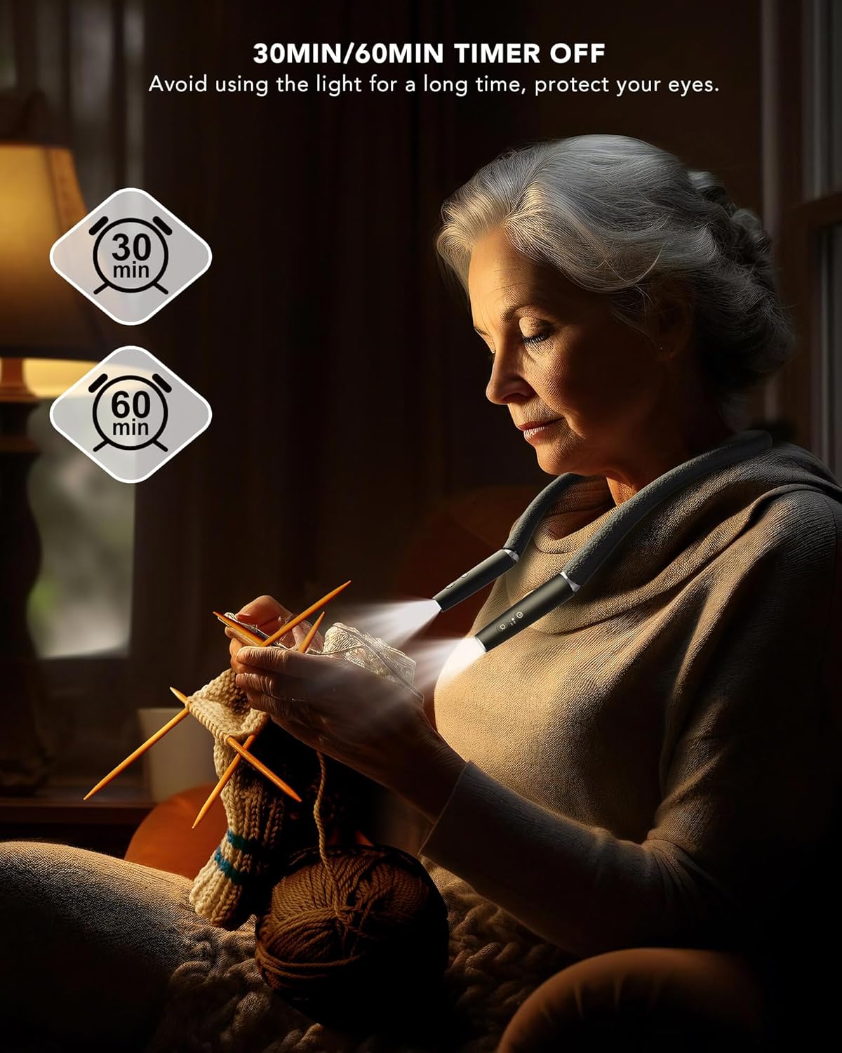 Luz de lectura para el cuello, luz de libro para leer en la cama ajuste de ejes de dirección, brazo de silicona flexible, luz LED recargable de