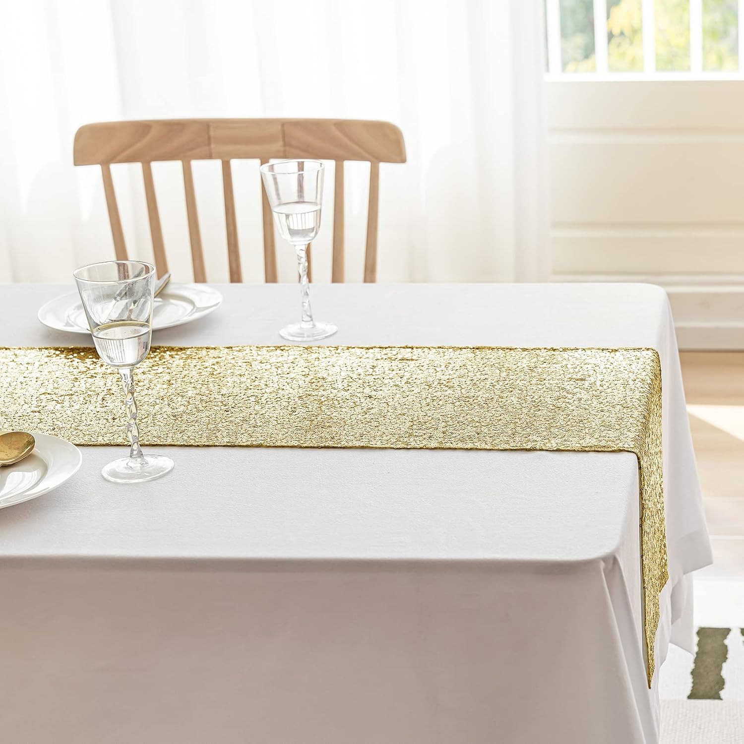 Camino de mesa de lentejuelas doradas, paquete de 12 caminos de mesa con purpurina de 12 x 72 pulgadas, mantel de lentejuelas doradas para mesas,