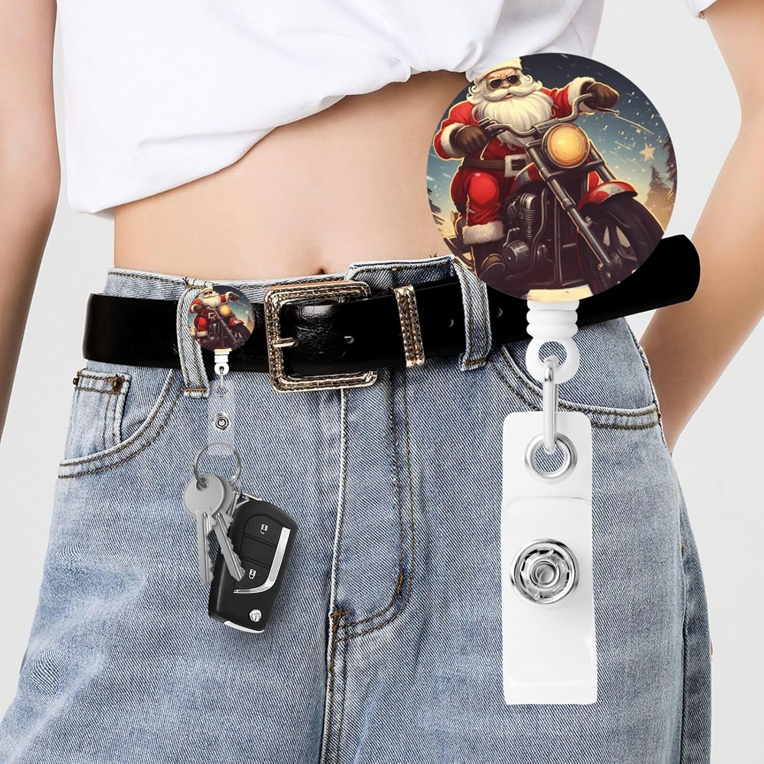 LZQPOEAS Carretes retráctiles con clip giratorio, soporte para tarjeta de identificación de motociclista de Santa Claus para enfermera, clip con