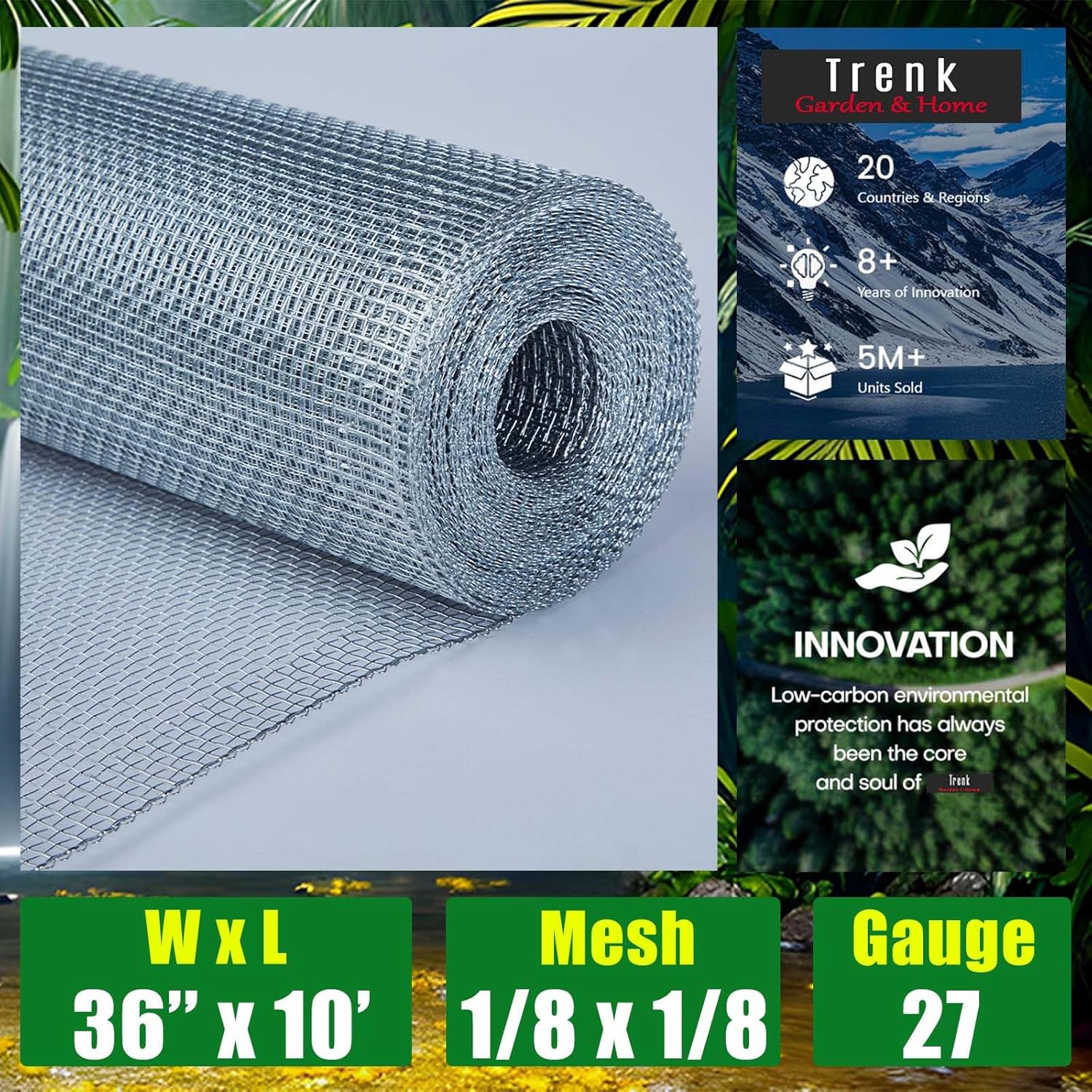 Hardware Cloth Malla de 18 de pulgada de 36 pulgadas x 10 pies, calibre 27, malla fina galvanizada de malla de alambre galvanizado, malla para