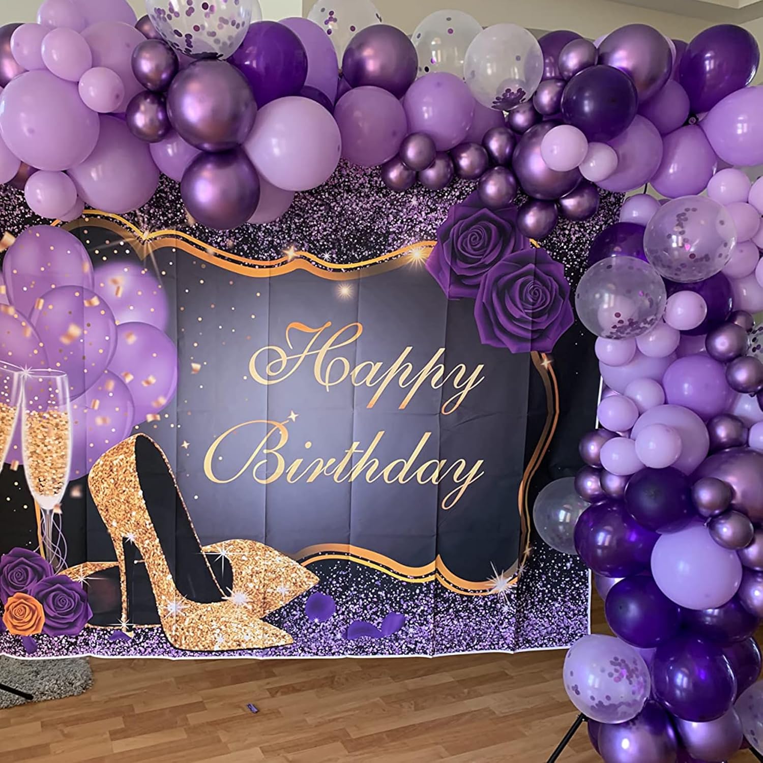 Paquete de 60 globos color morado y blanco de 12 pulgadas, morado oscuro, morado claro, morado metálico cromado y de confeti morado, para