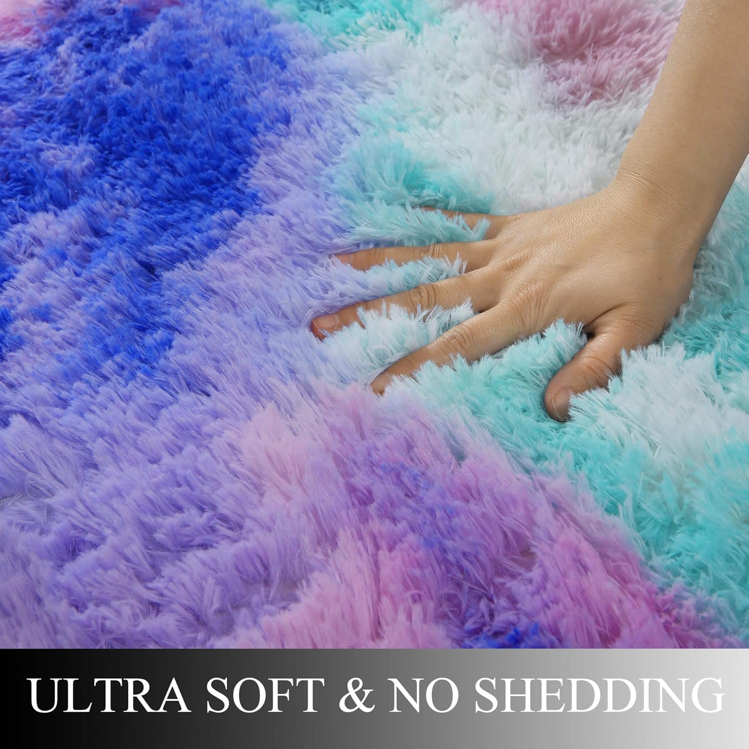 Ultra Soft Shaggy Rug for Bedroom, 4 x 6 Feet Modern Tie Dye Area Rug, Purple Blue Fluffy Carpet for Living Room, Kids Girls Room, Bedside, Home