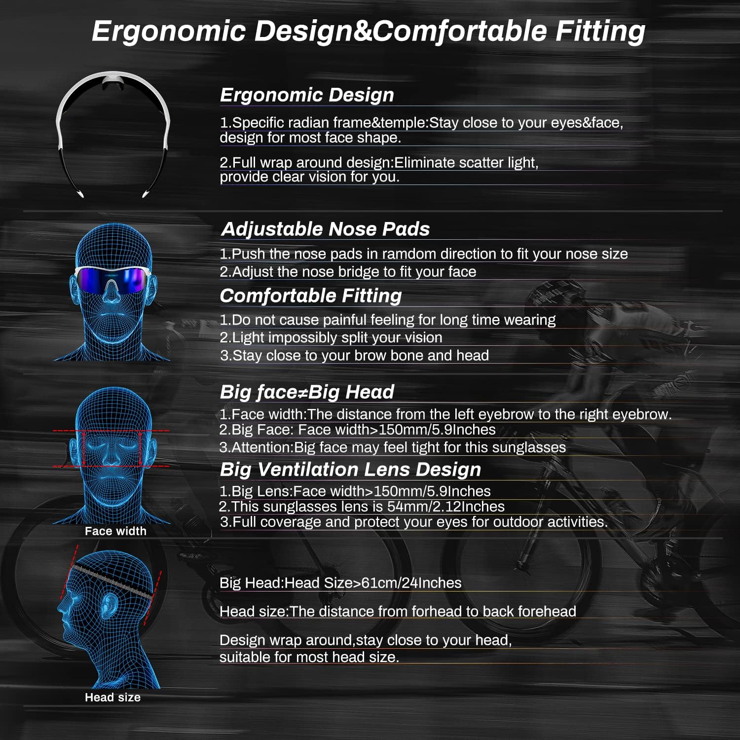 ROCKNIGHT HD polarizado deportes gafas de sol ciclismo conducción béisbol al aire libre ultraligero TR90 marco lente grande