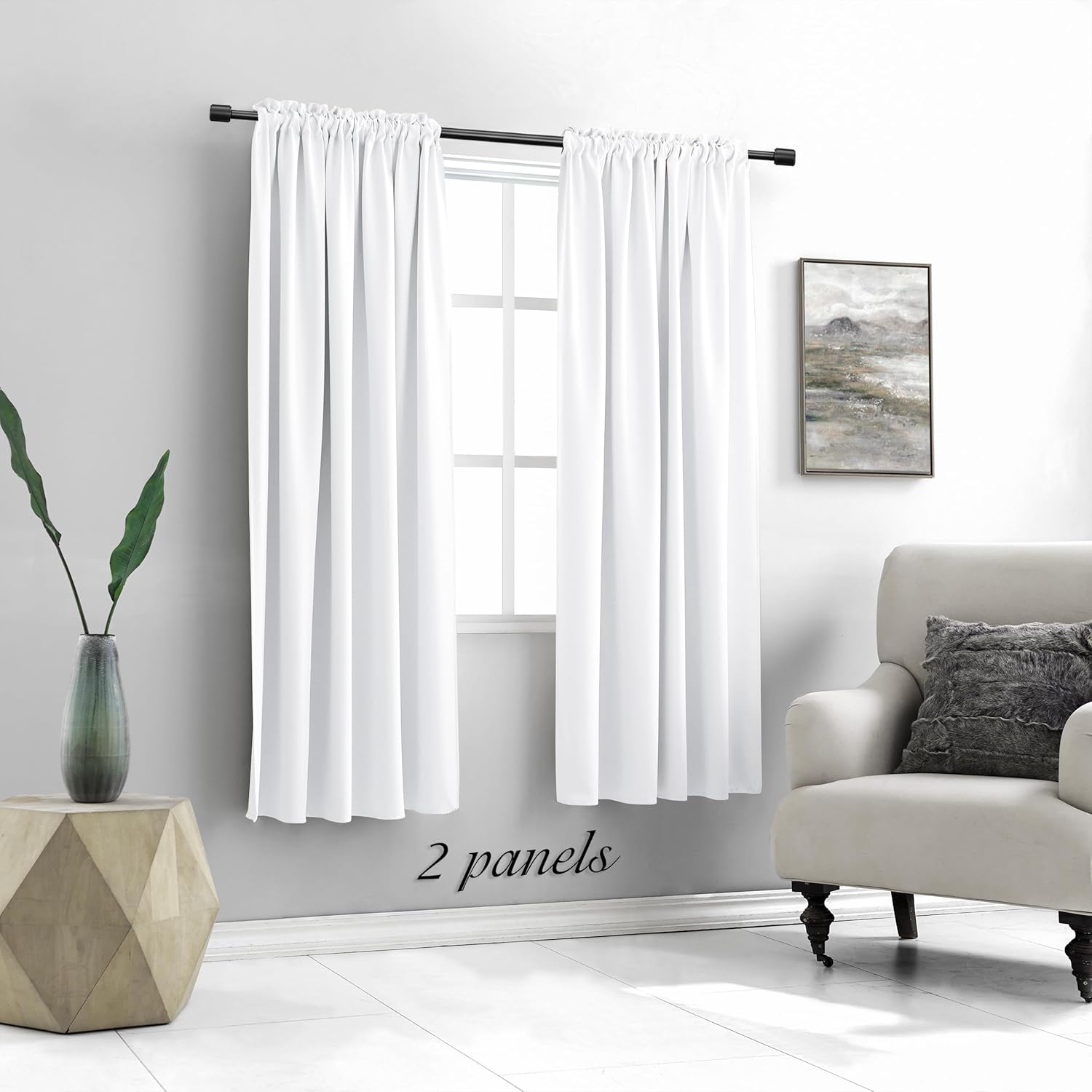 Cortinas blancas puras para oscurecer la habitación de los niños, color blanco lirio de 63 pulgadas de largo, cortinas opacas de verano con