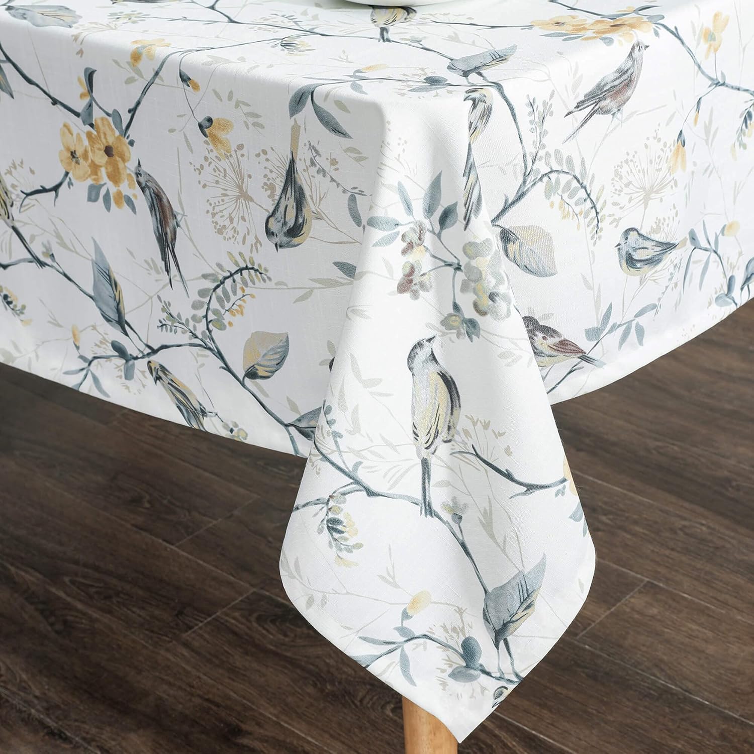 VOGOL Manteles de primavera y verano, sin arrugas, antidecoloración, mantel rectangular de lino con pájaros grises y flores para cocina, comedor,