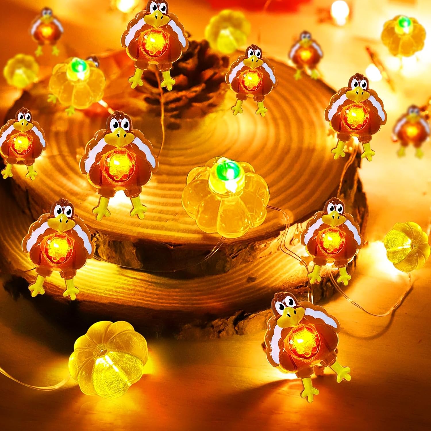 TURNMEON Guirnalda de luces de calabaza 3D de pavo de Acción de Gracias, 6.56 pies, 20 luces LED, funciona con pilas, alambre de cobre, guirnalda de