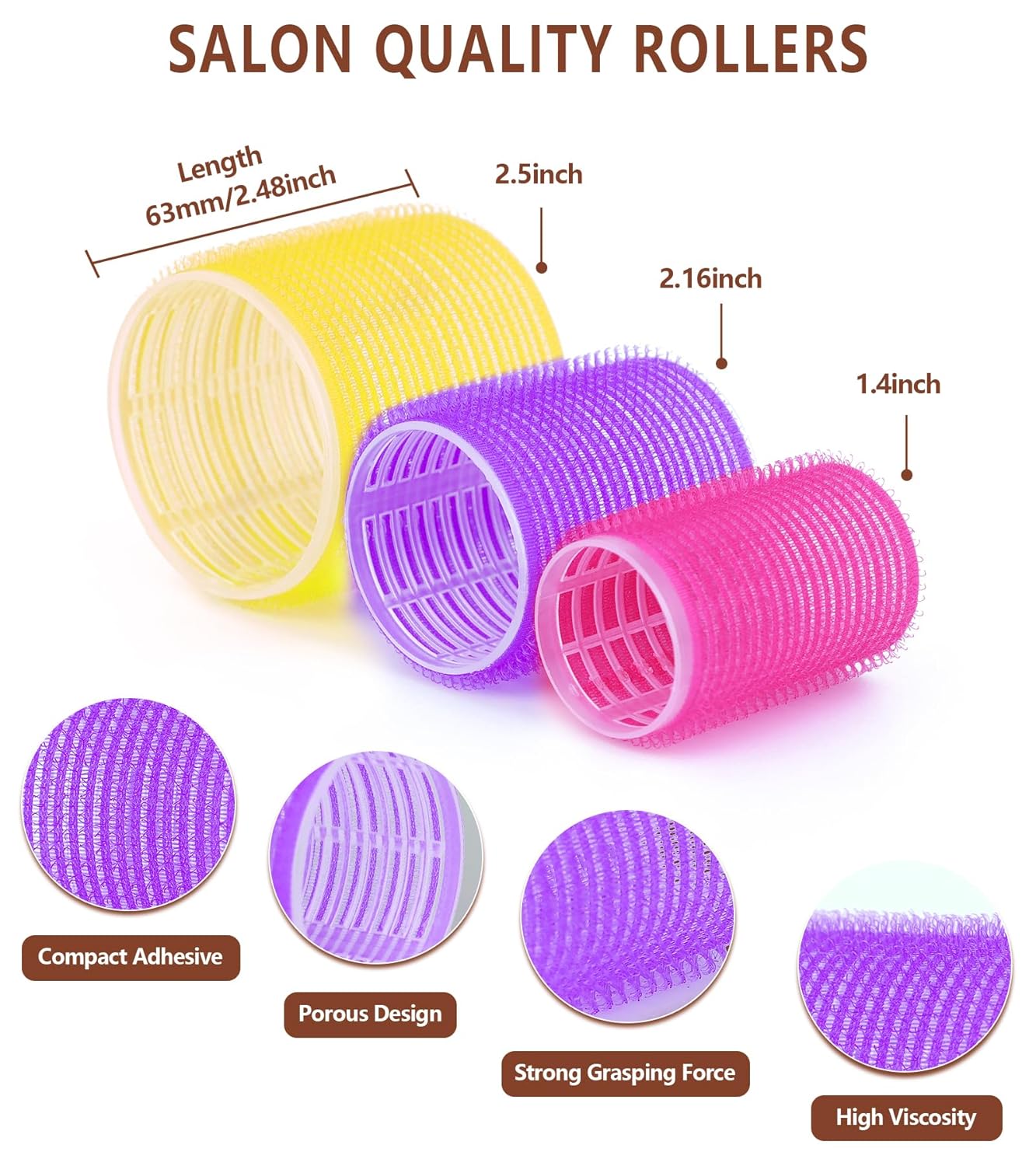 Rodillos para el cabello jumbo, 30 paquetes de rodillos grandes para cabello largo y mediano, 3 tamaños, rodillos de cabello con autoagarre para