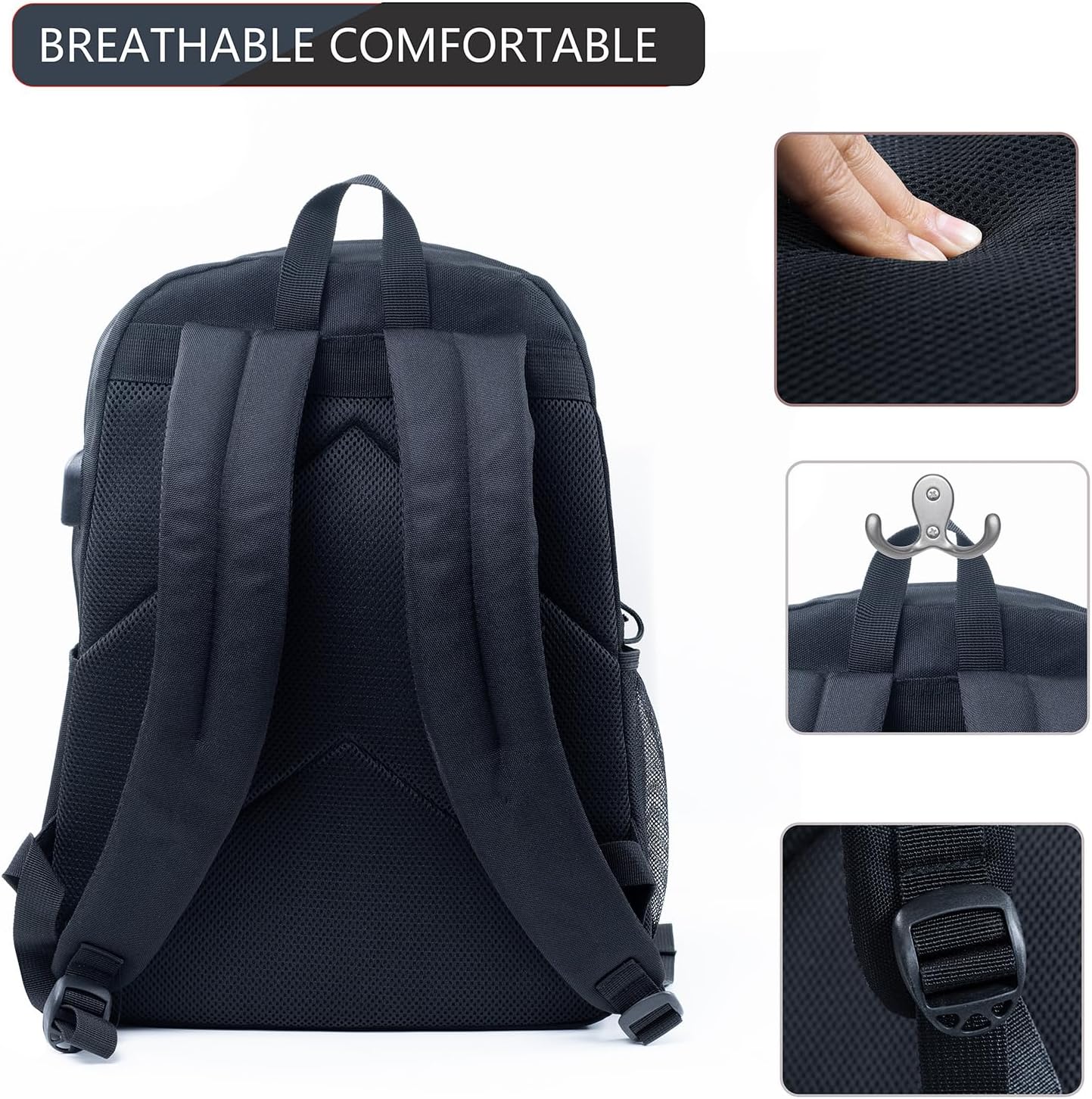 Mochila escolar, mochila ligera para laptop con puerto de carga USB, mochila para la universidad (no incluye parche de velcro), Gris (Graphite