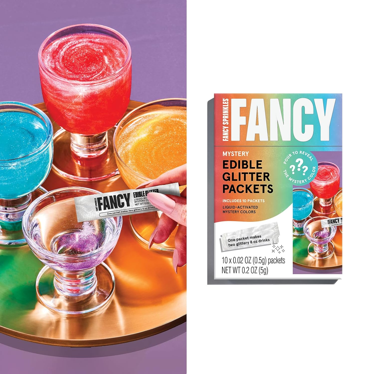 Fancy Sprinkles Paquetes de purpurina comestibles de Mystery Colors
