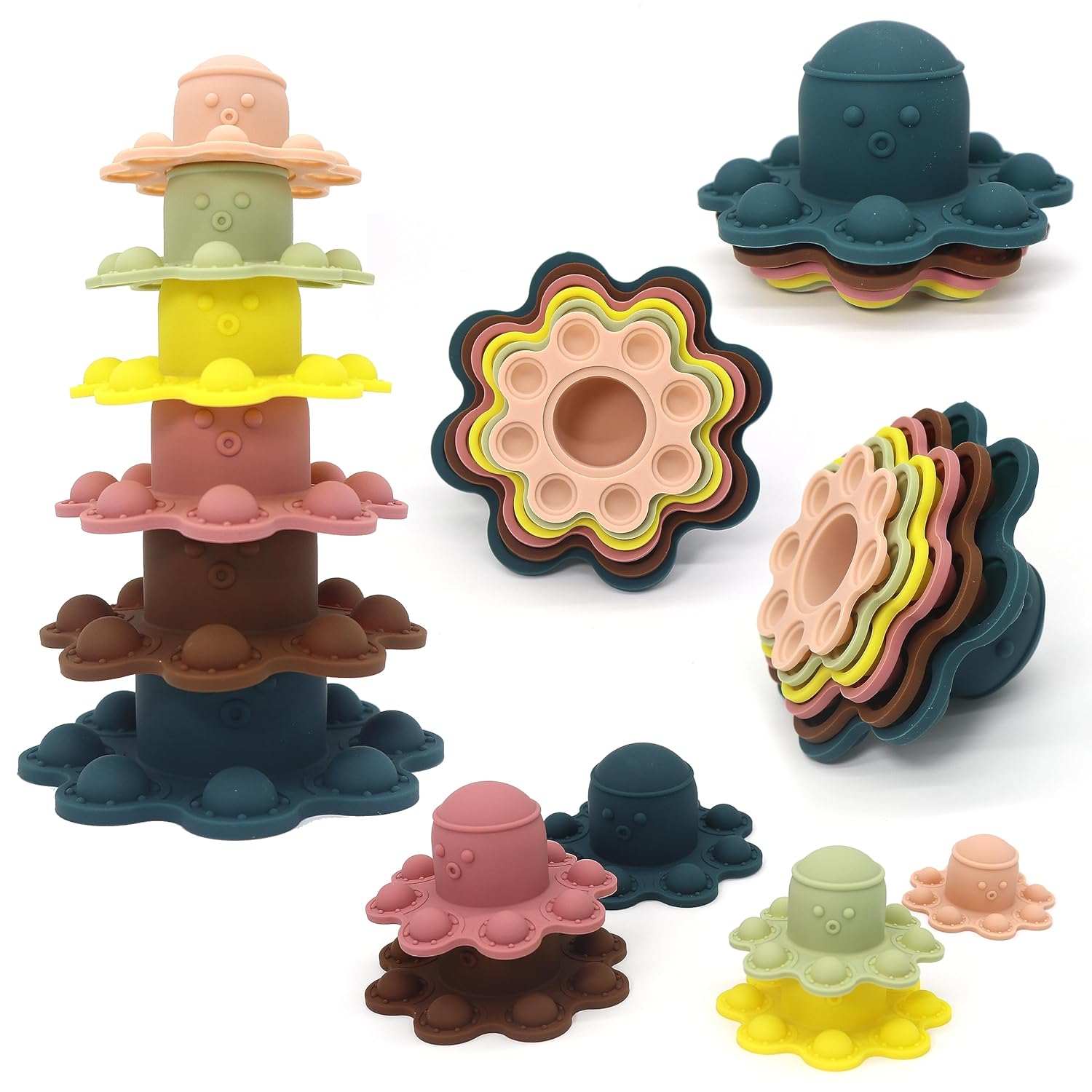 SIRELI – Juego de 4 juguetes de dentición para bebé, 100% silicona de grado alimenticio, sin BPA, juguete de 6 a 12 meses, juego de regalo para