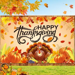 Pancarta de fondo de Acción de Gracias, telón de fondo de otoño de 6 x 4 pies para fotografía, pavo, calabaza, hojas de arce para decoración de Pancarta de fondo de Acción de Gracias, telón de fondo de otoño de 6 x 4 pies para fotografía, pavo, calabaza, hojas de arce para decoración de