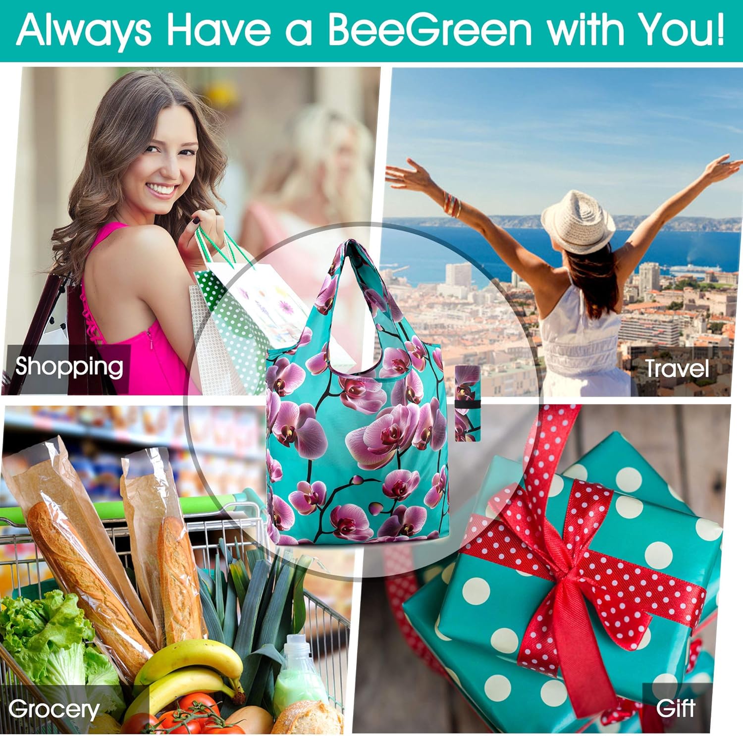10 bolsas lavables, reutilizables,plegables y con estampados florales para compras, con bolsa de almacenamiento con cremallera, extra grandes, de 50