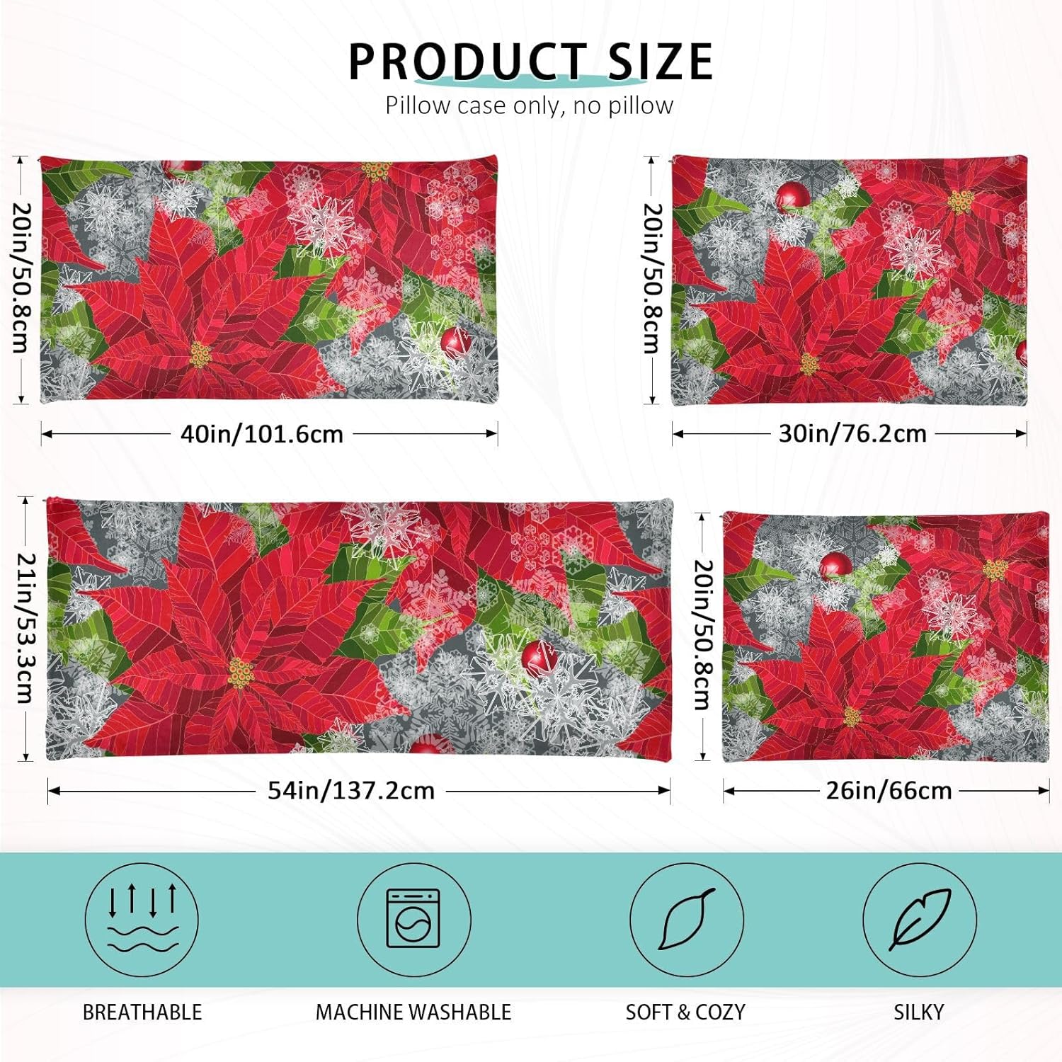 Fundas de almohada de terciopelo con flores de pascua navideñas, fundas de almohada suaves, cómodas fundas de almohada decorativas para sofá, cama,