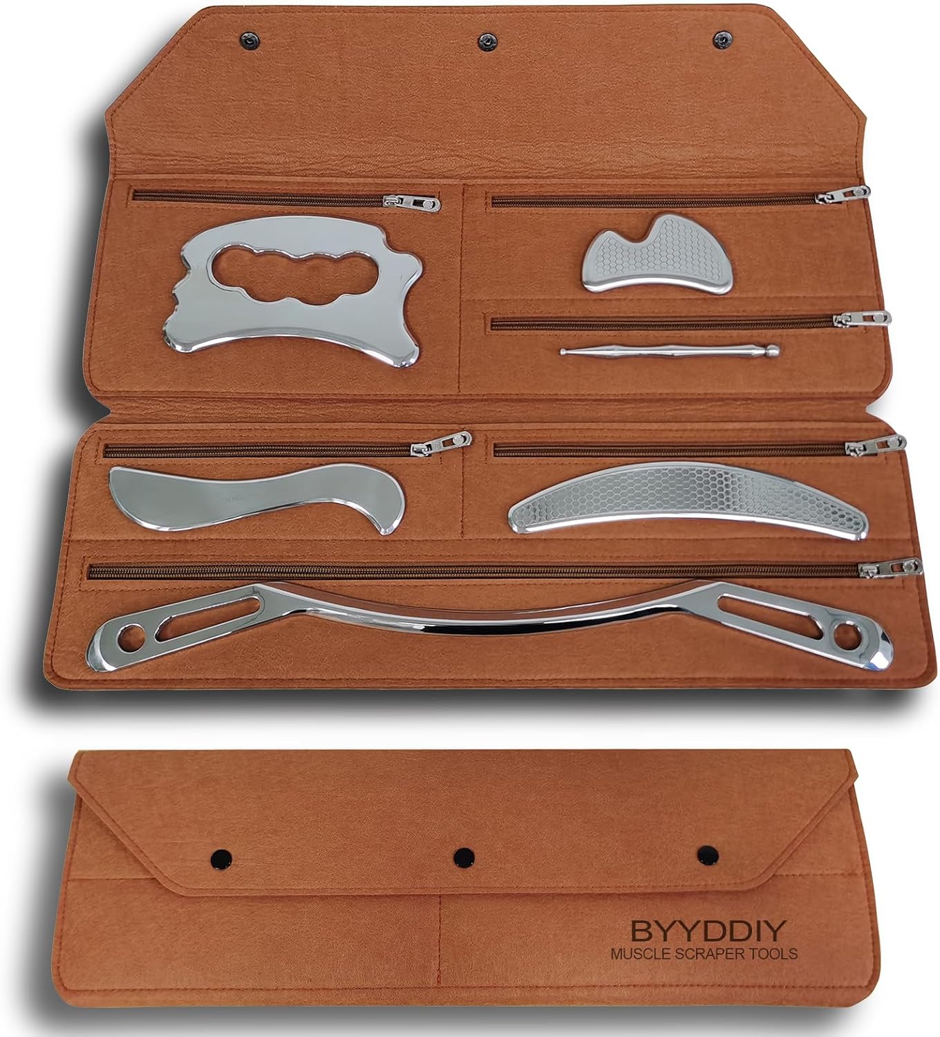 Juego de herramientas de raspador muscular Gua Sha de acero inoxidable 6 en 1, herramienta de masaje de raspado, herramienta raspadora de masaje
