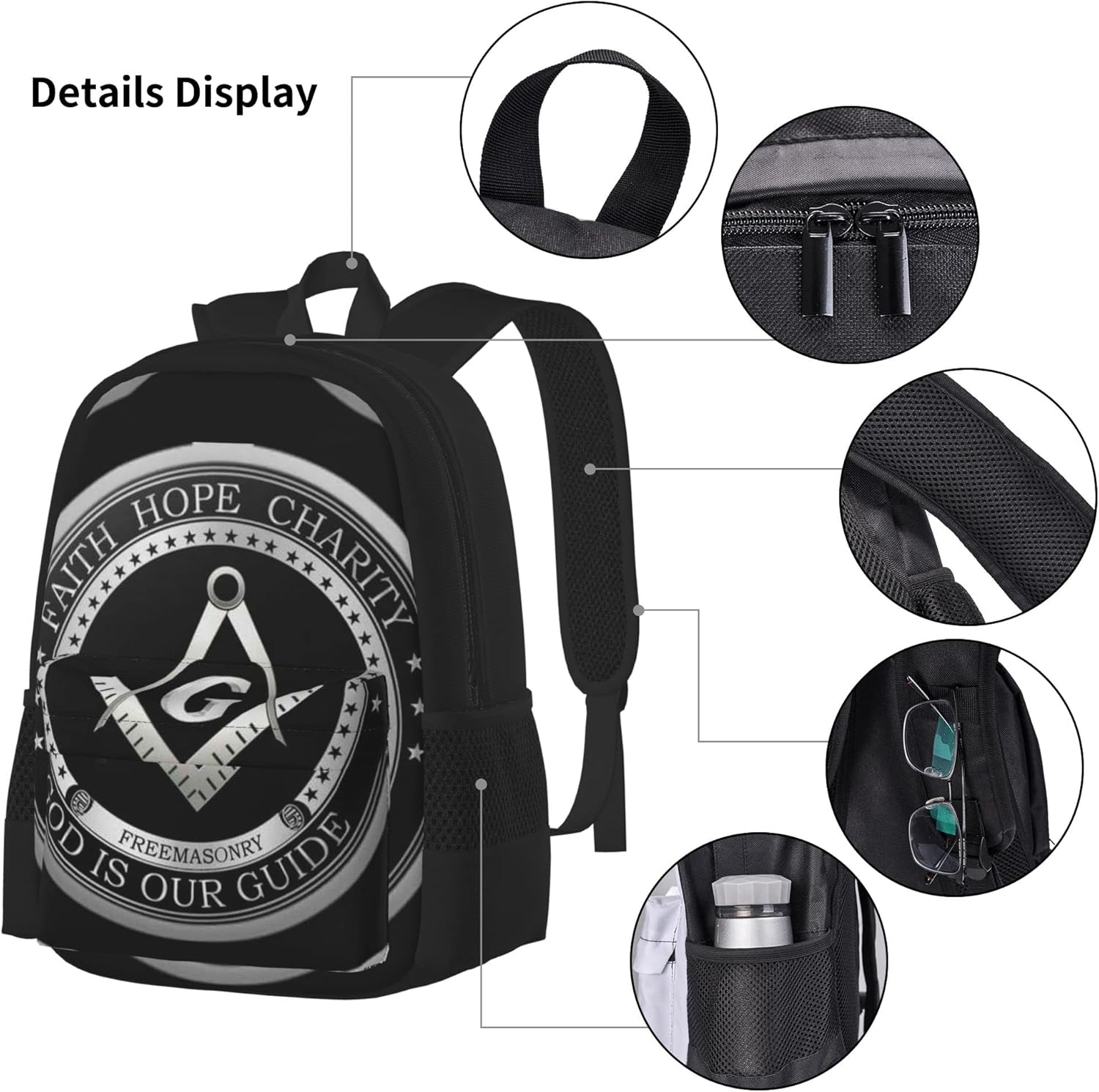 Juego de mochila de 3 piezas para niños y niñas (bolsa escolar + estuche + combinación de bolsa de almuerzo), Negro -, Mochila, viaje