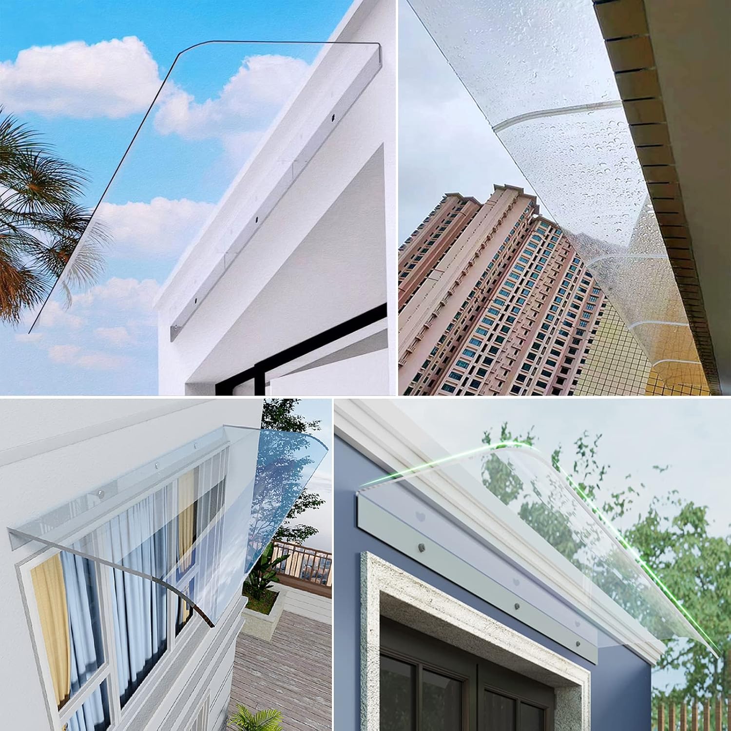 Toldo para puerta delantera, protección contra rayos UV, lluvia, nieve, luz solar, toldo invisible para ventana de puerta, cubierta de policarbonato