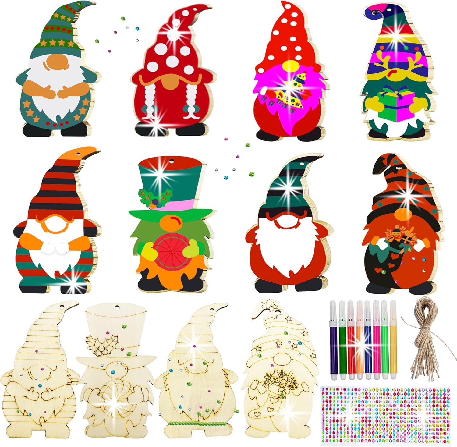 40 piezas de adornos de madera de Navidad, rebanadas de madera sin terminar para pintar con 8 estilos, adornos de madera de Navidad, manualidades,